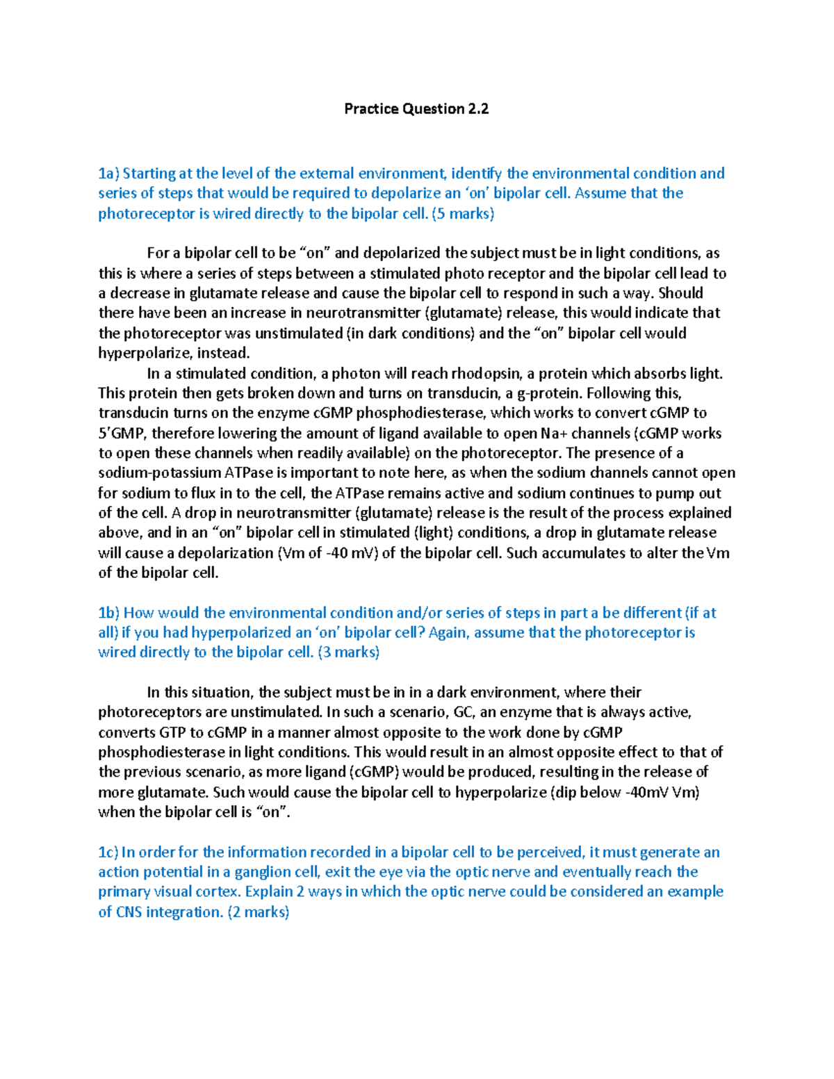 BIP 101: Practice Questions on Bipolar Cell Depolarization & CNS ...