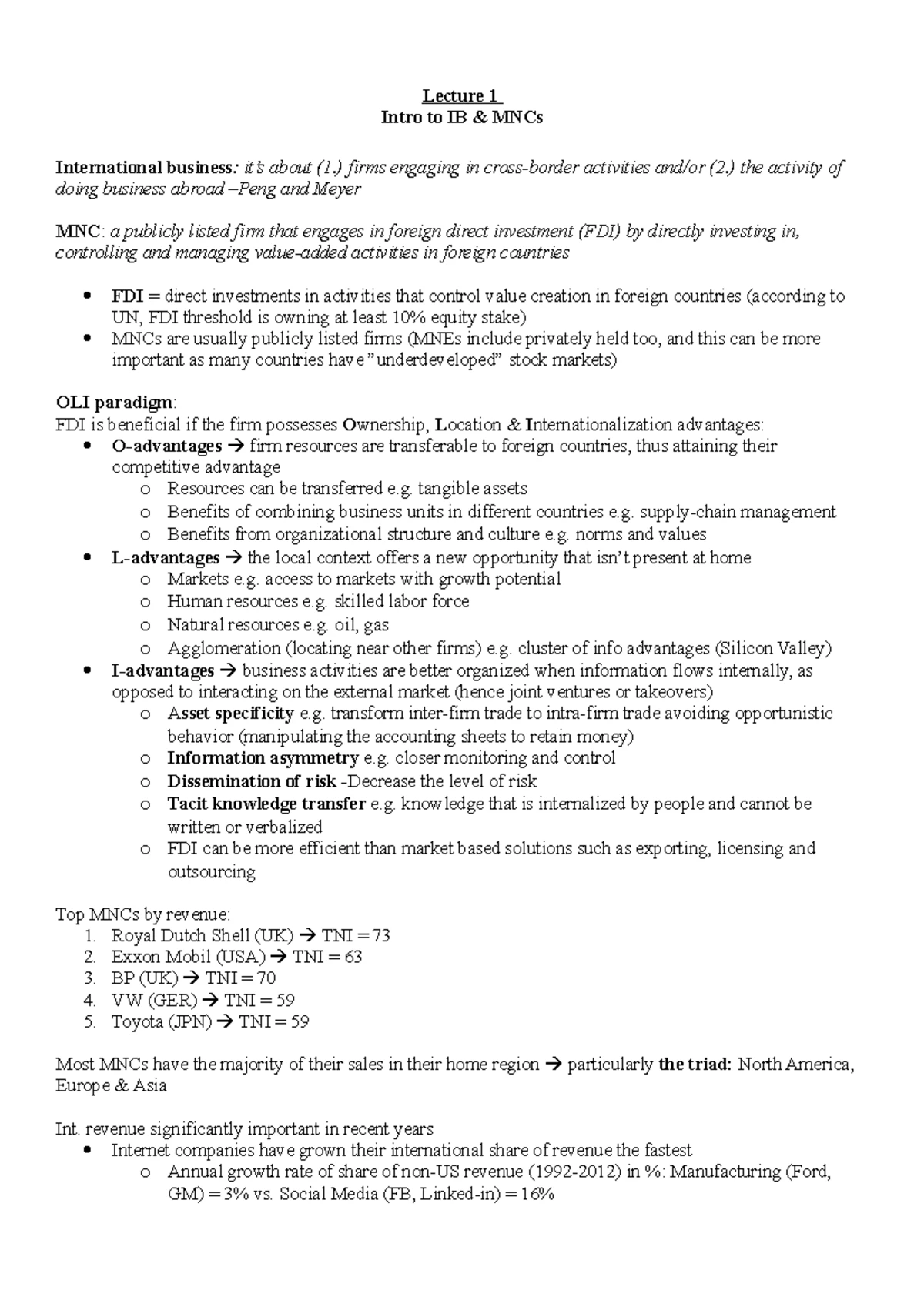 Week 1 Lecture Notes: International Business & MNE Concepts 5QQMB207 ...