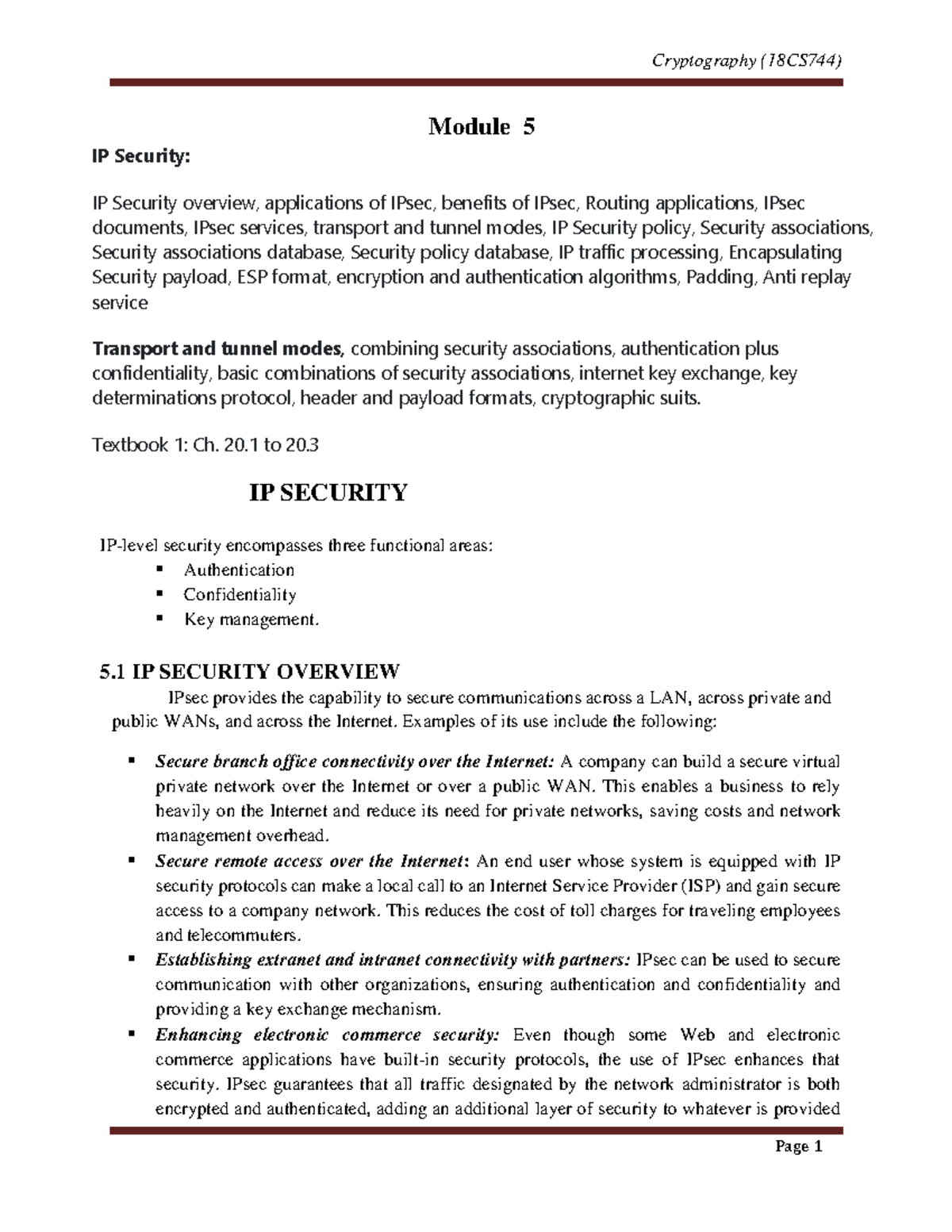 IPSEC Overview and Applications - Module 5 Notes - Studocu