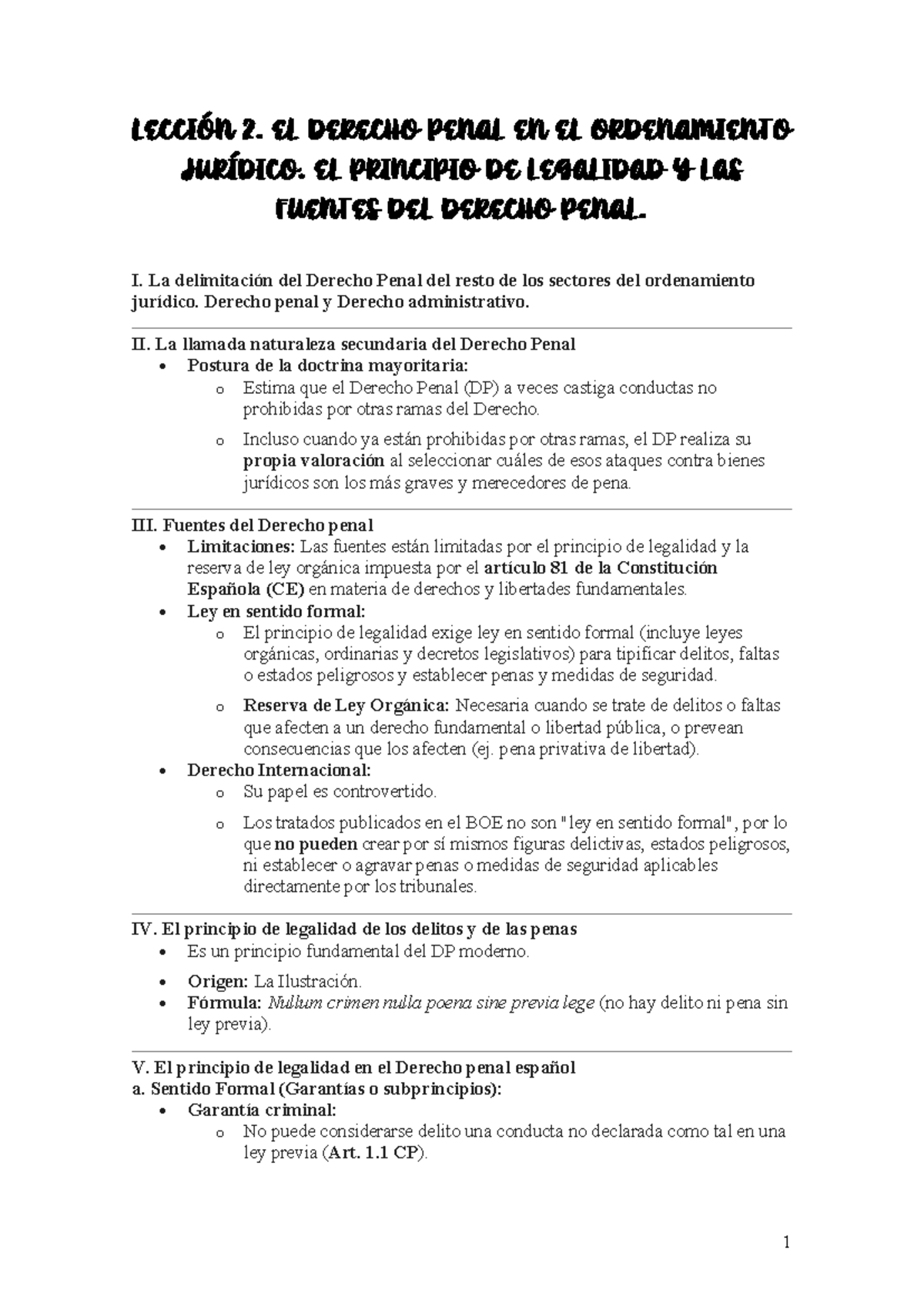 LECCIÓN 2: DERECHO PENAL EN EL ORDENAMIENTO JURÍDICO Y PRINCIPIO DE ...