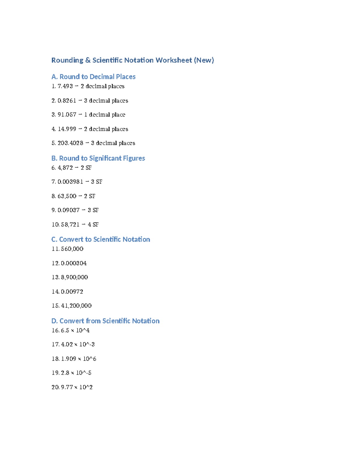 Rounding and Scientific Notation Worksheet (New) - Studocu