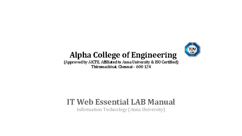 IT Web Essentials Lab Manual - Semester 2 (Anna University) - Studocu