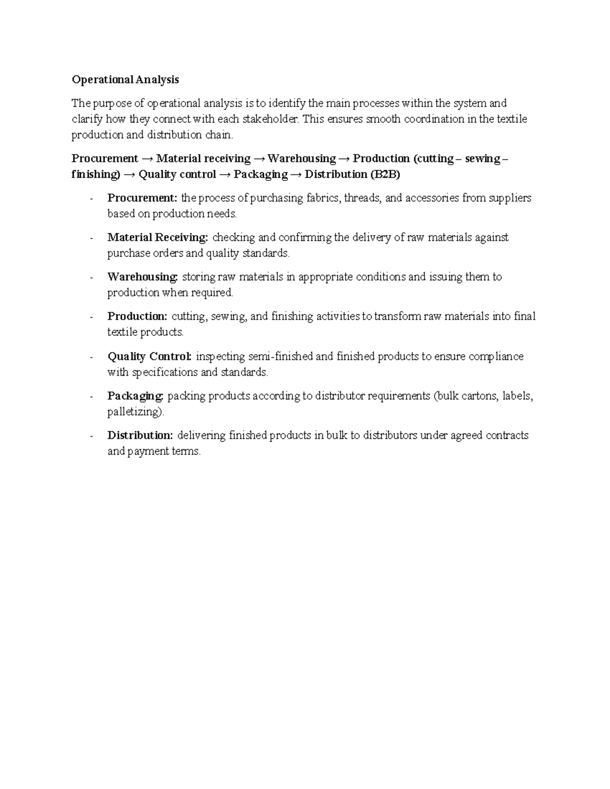 Operational Analysis in Textile Production & Distribution - Studocu
