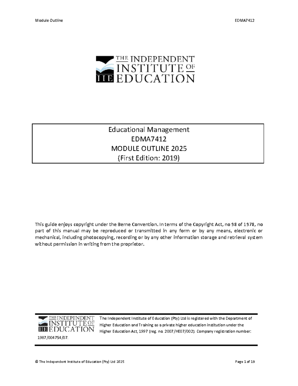 EDMA7412 Educational Management Module Outline 2025 Edition - Studocu