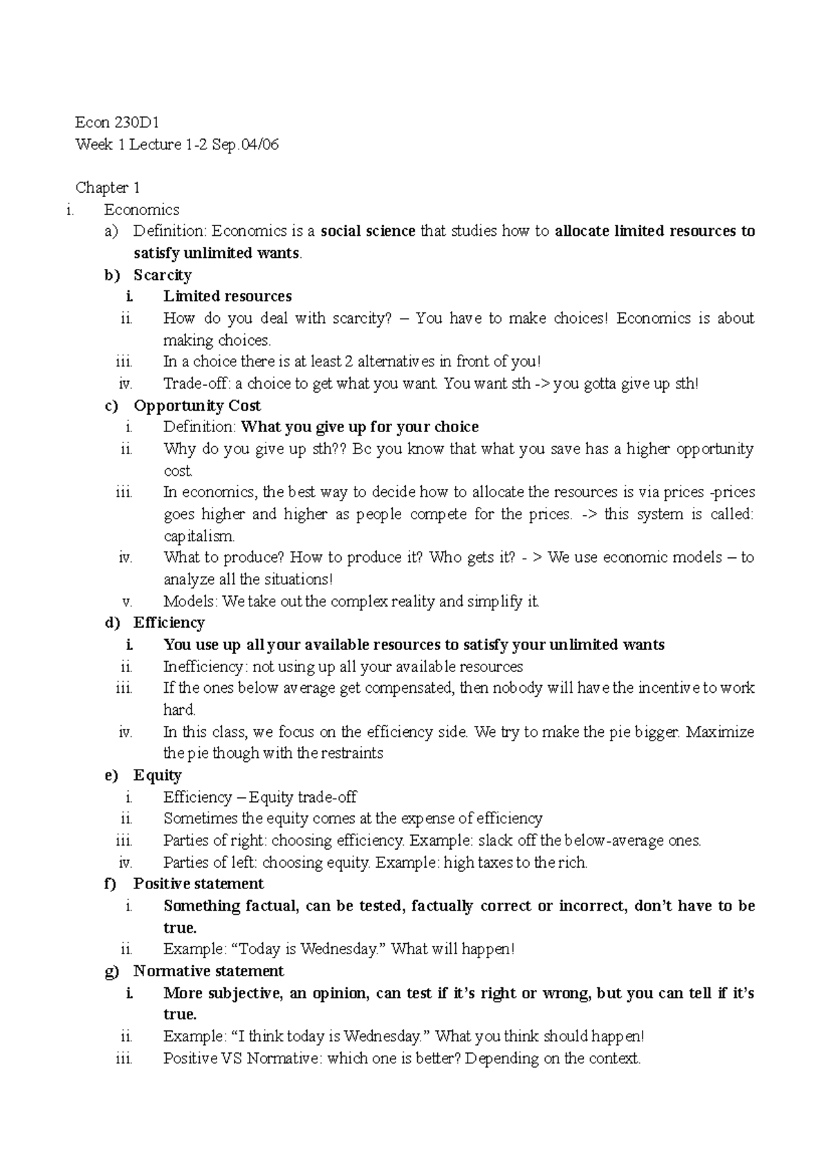 Week 1 introduction to Microeconomics - Econ 230D1 Week 1 Lecture ...
