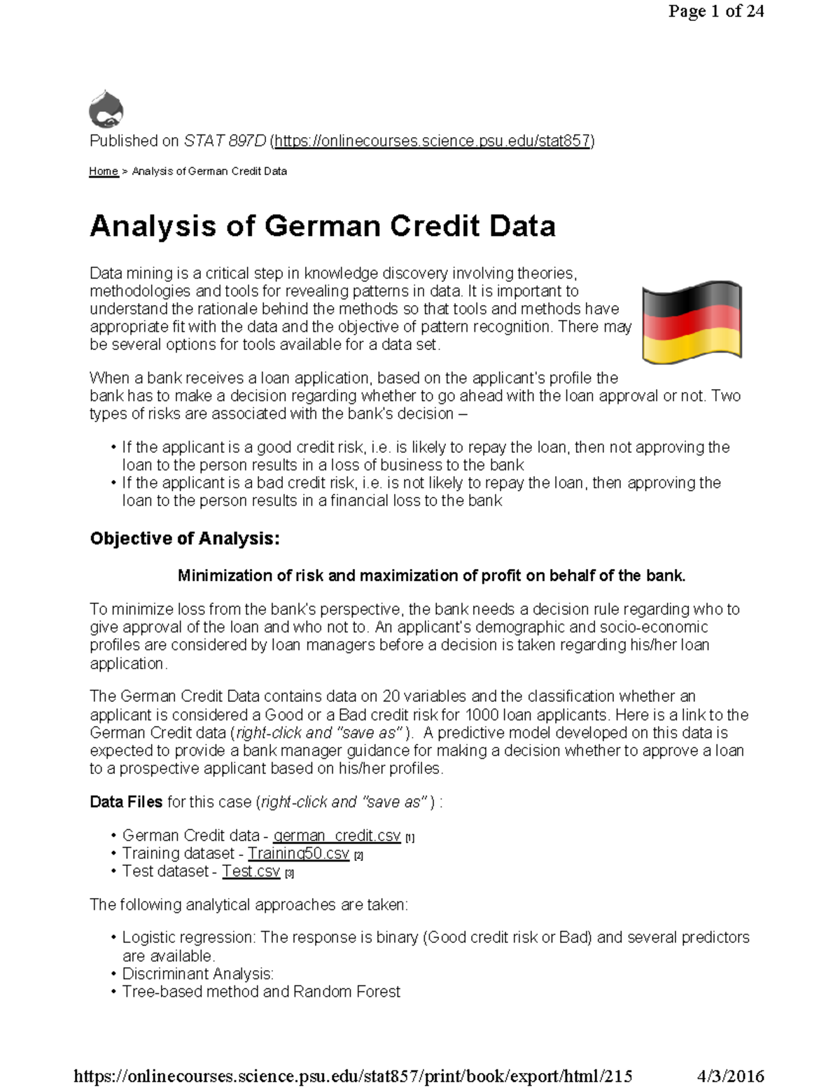 312178953 Analysis of German Credit Data - Published on STAT 897D - Studocu