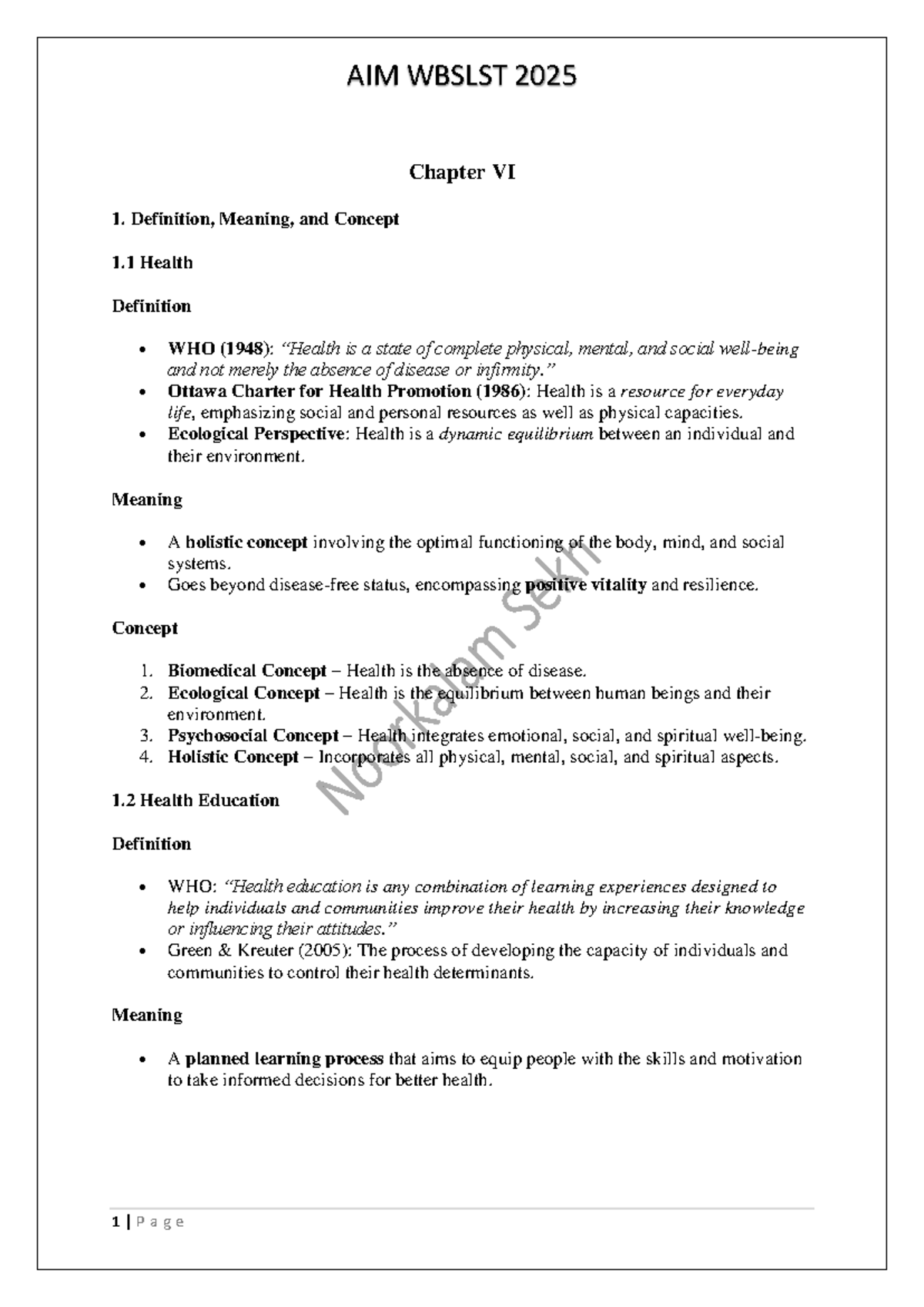 Health Education, Fitness and Wellness - Chapter VI Definition, Meaning ...