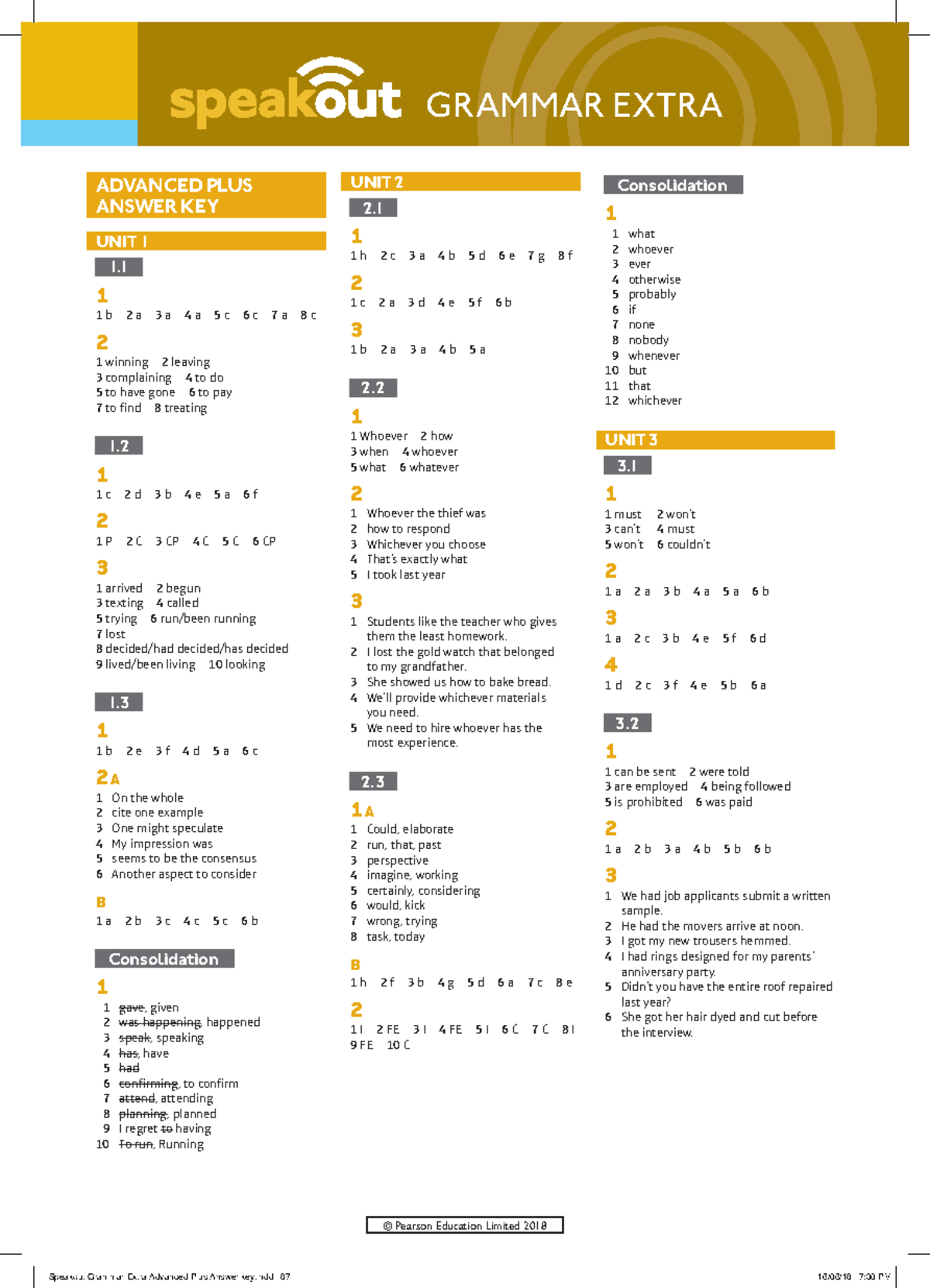 Speakout Grammar Extra Adv Plus Answer Key Units 1-5 - Studocu