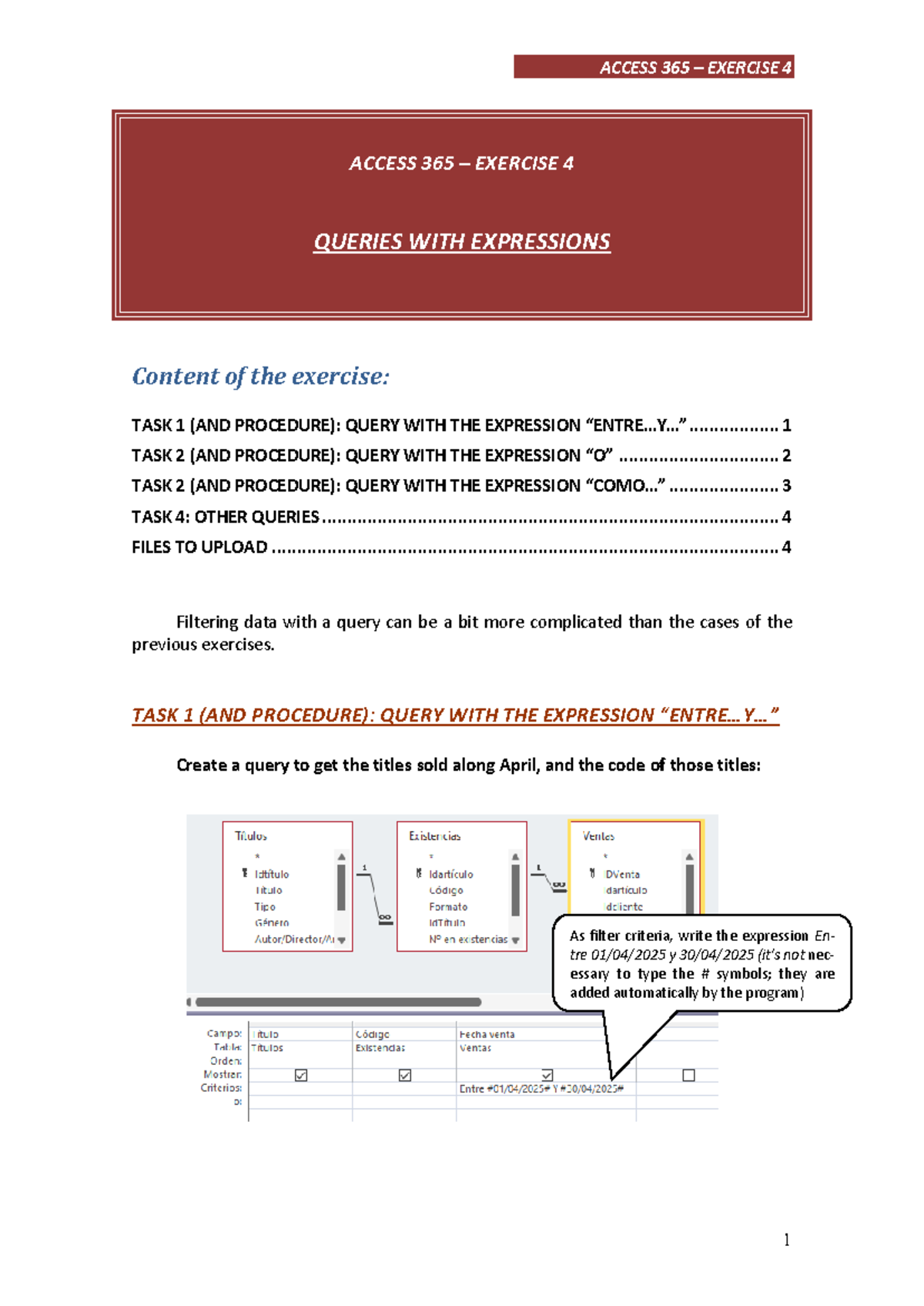 ACCESS 365 EXERCISE 4: Queries with Expressions and Procedures - Studocu