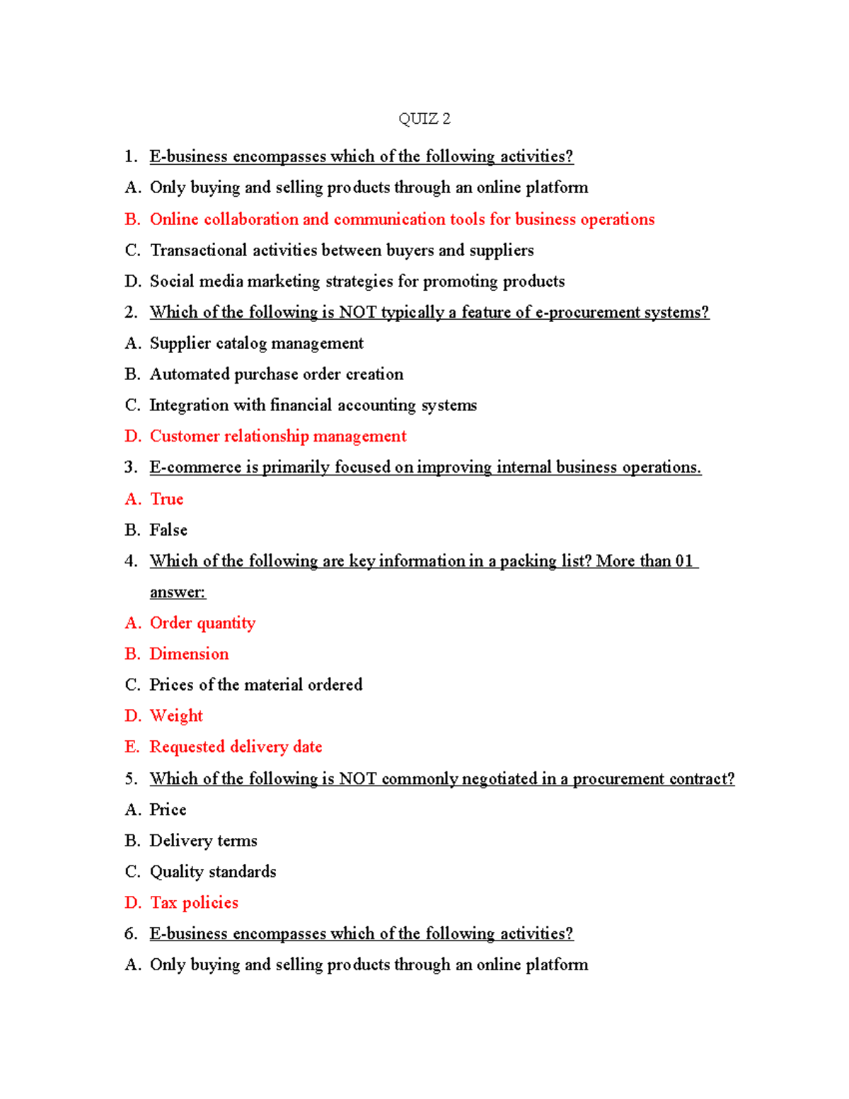 QUIZ 2 - Key Concepts in Procurement and Business Operations - Studocu
