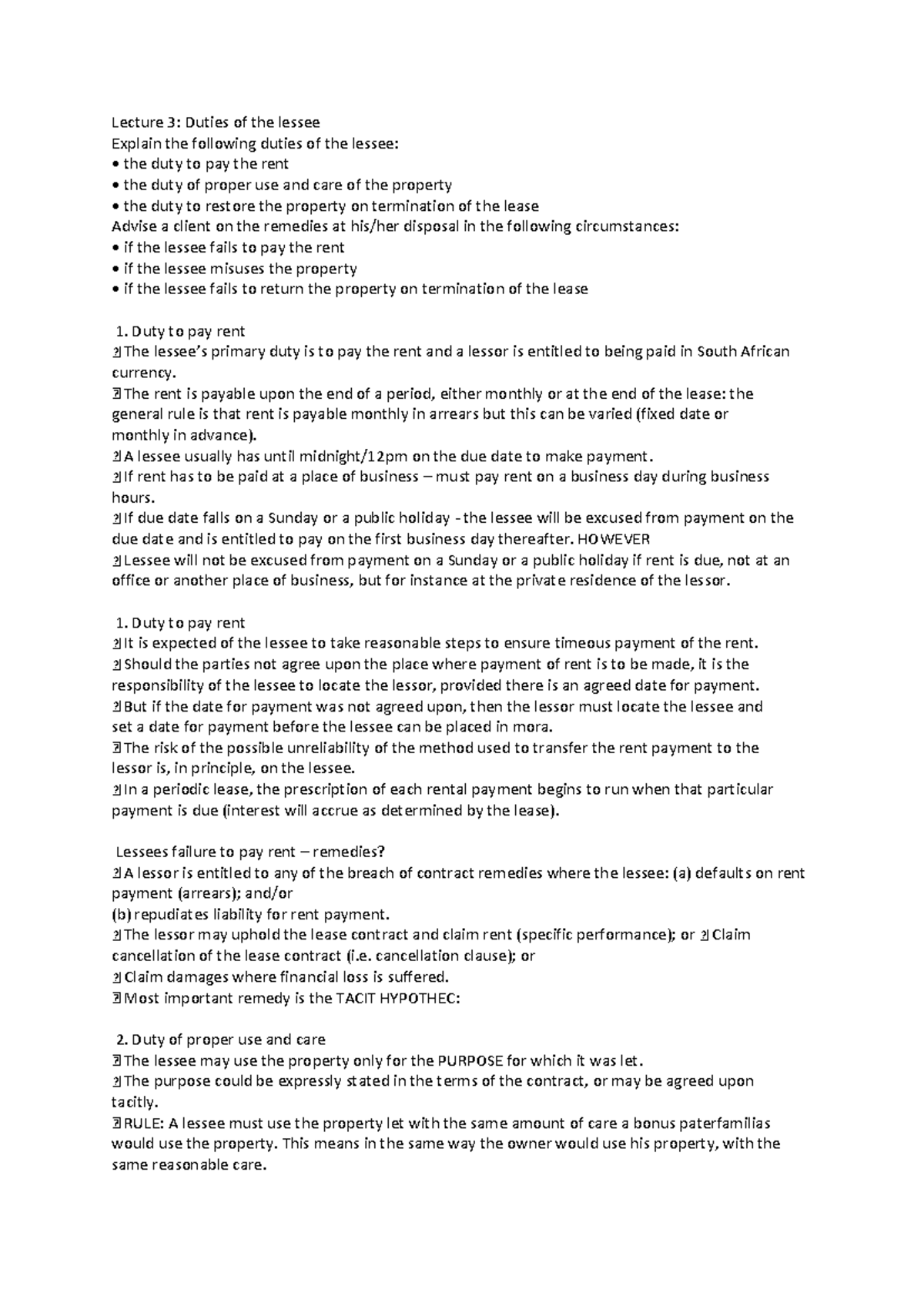 Lecture 3: Lessee Duties and Remedies in Lease Agreements - LAW 101 ...