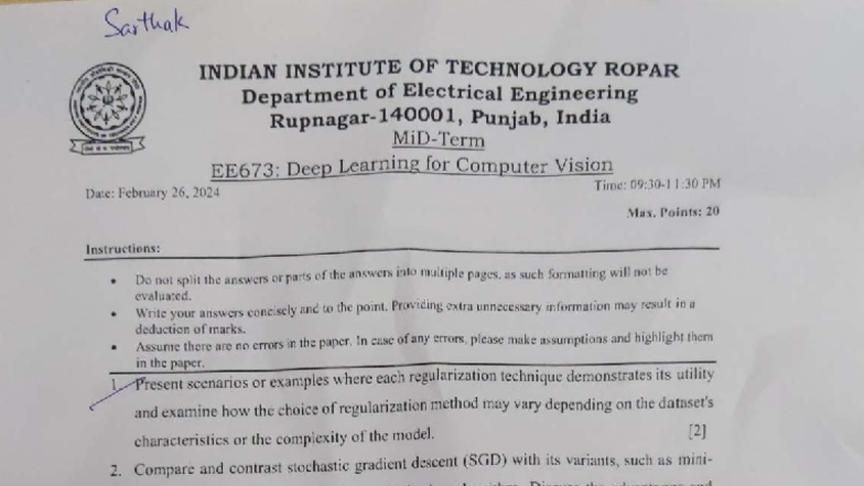 DLCV EE673: Deep Learning for Computer Vision Midterm Exam Notes - Studocu