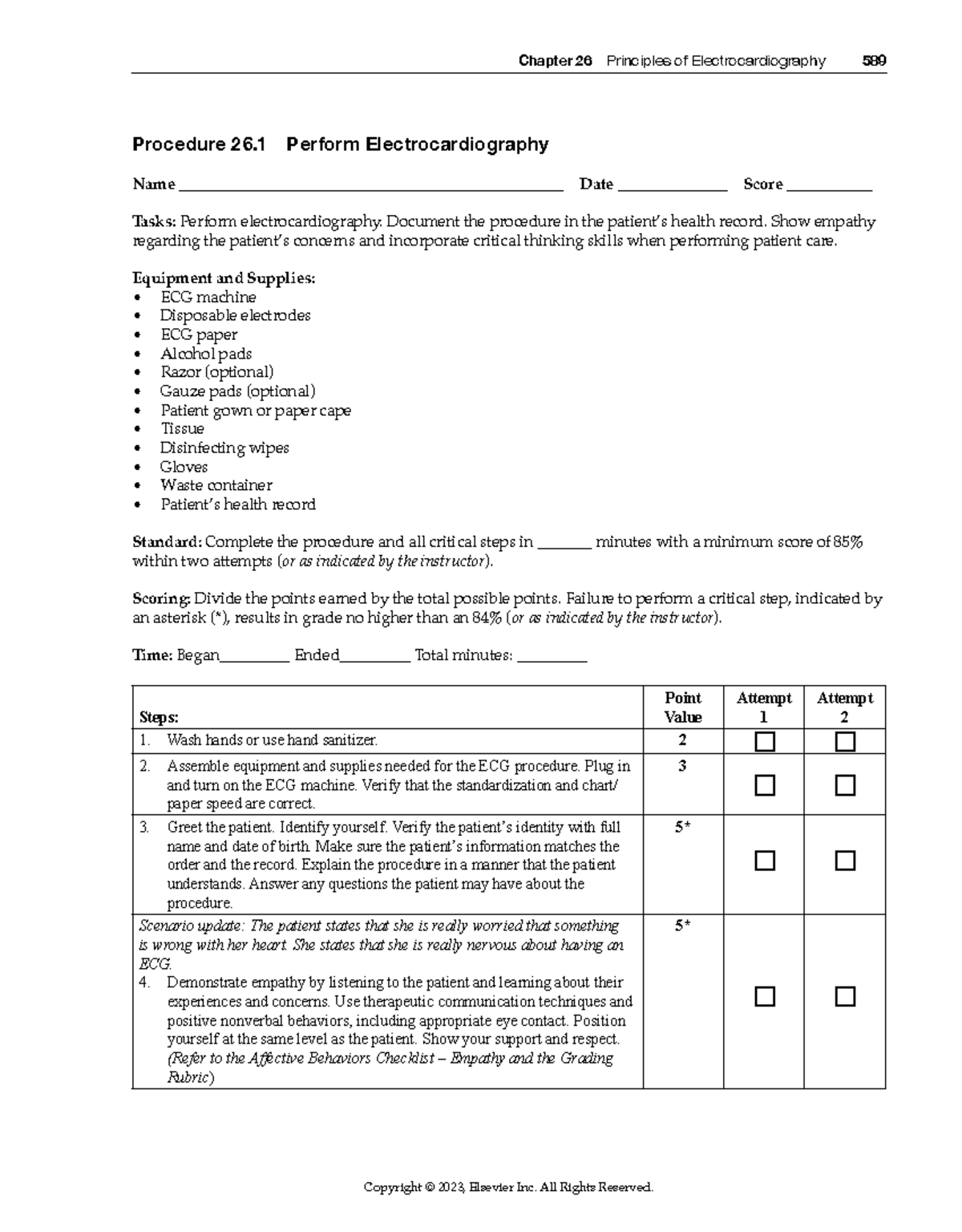 Procedure 26.1: How to Perform Electrocardiography with Scoring Guide ...