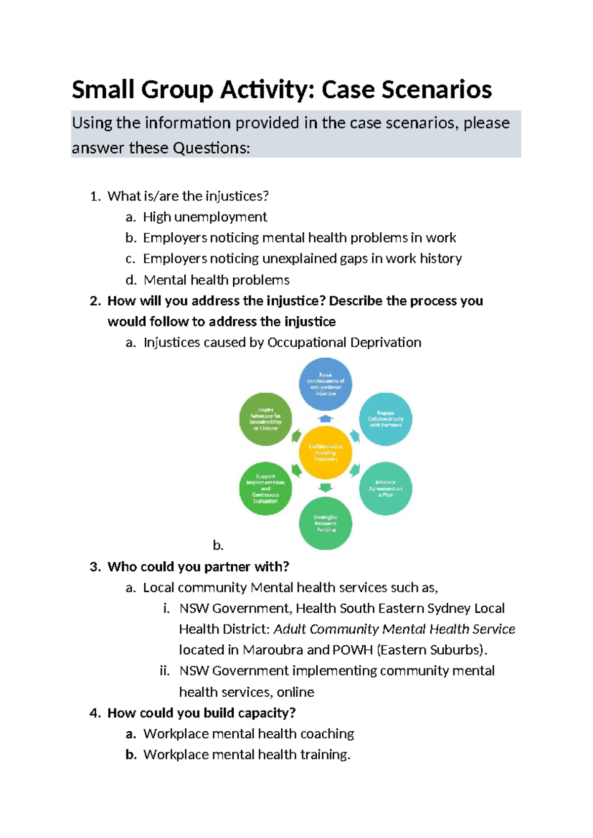 Small Group Activity: Case Scenarios & Injustice Solutions - Studocu