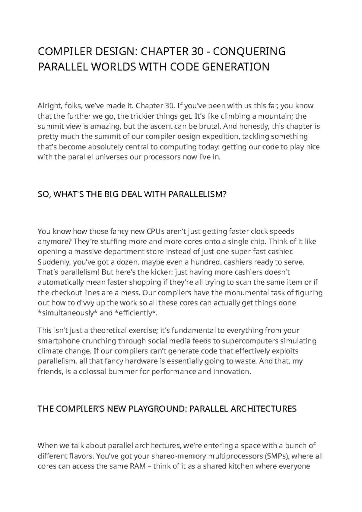 COMPILER DESIGN: CHAPTER 30 - MASTERING PARALLEL CODE GENERATION - Studocu