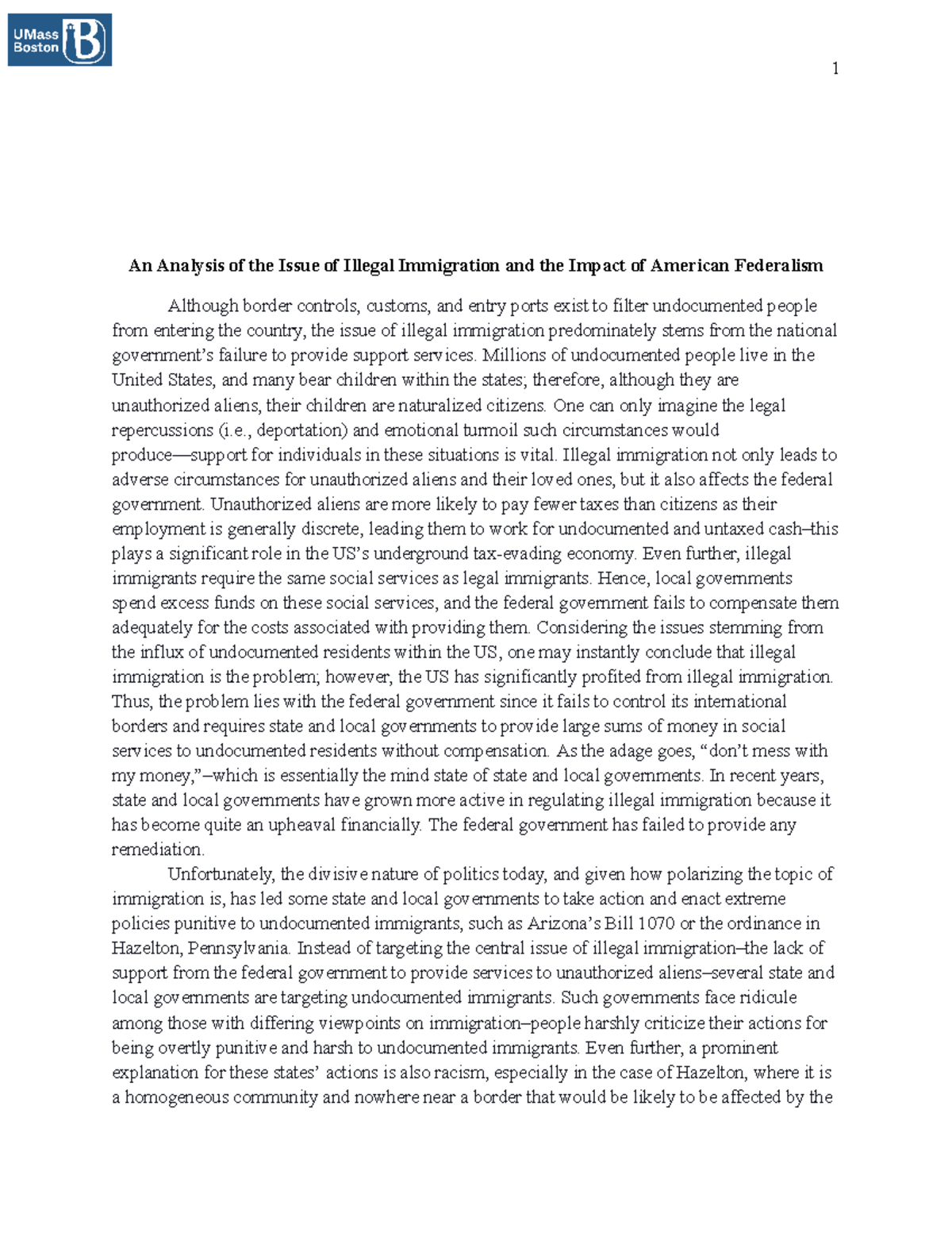 POLSCI 325 Case Study 3: Examining Illegal Immigration & Federalism ...