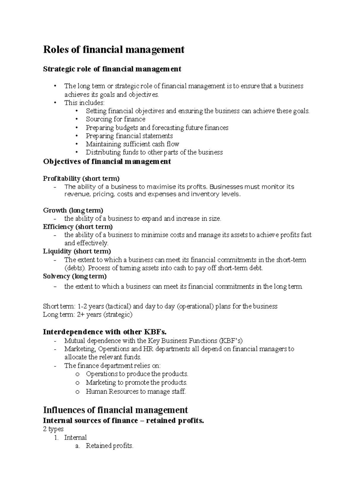 HSC Business Finance Notes: Strategic Roles in Financial Management ...