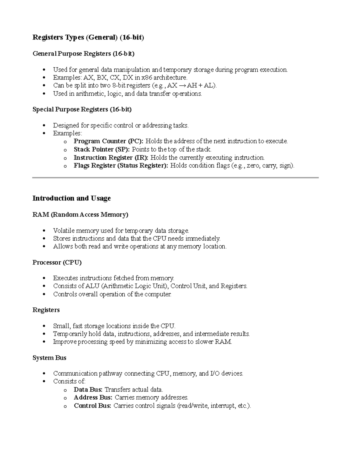 COAL-Notes: General Purpose & Special Registers Overview - Studocu