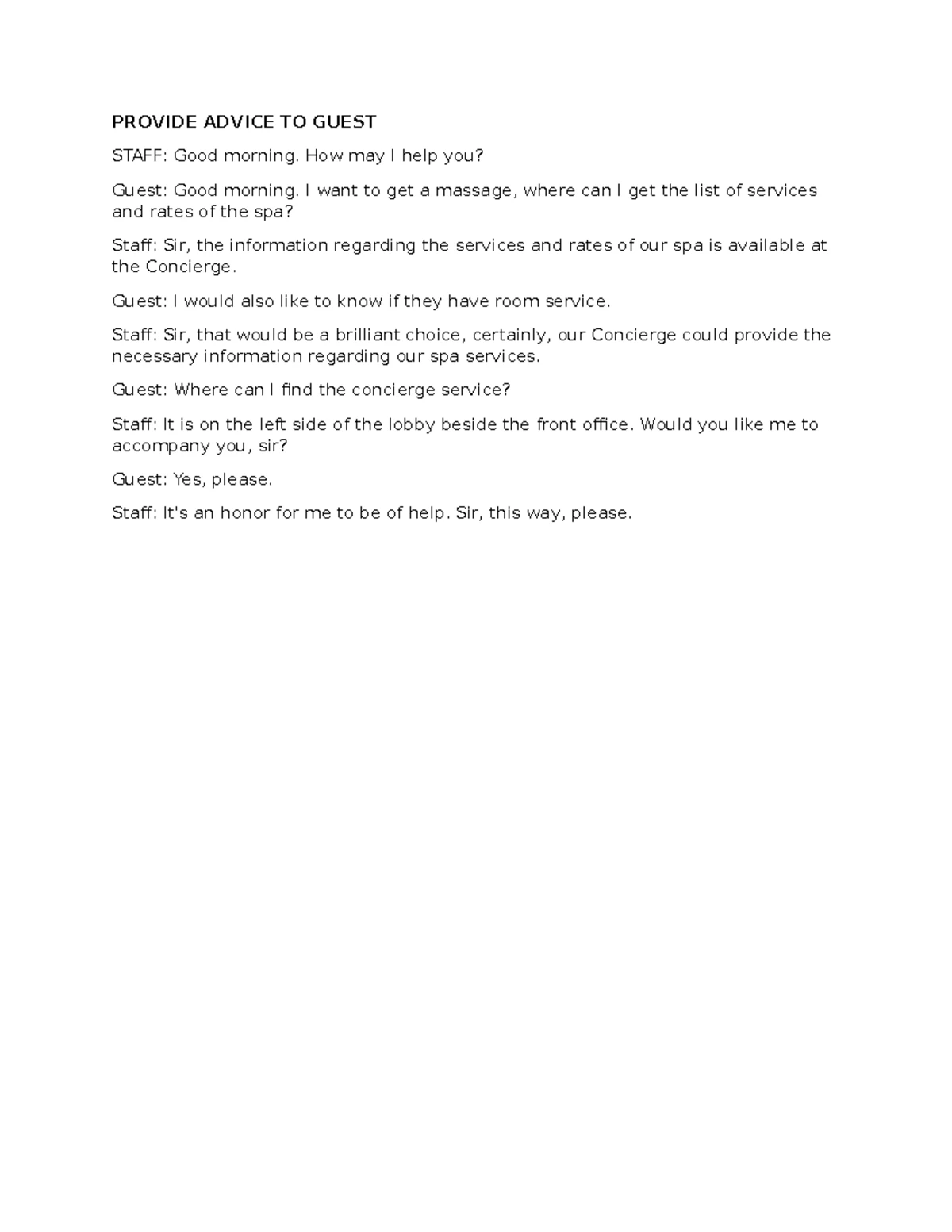 Room Service Script HKS: Breakfast Order Process and Delivery Guide ...
