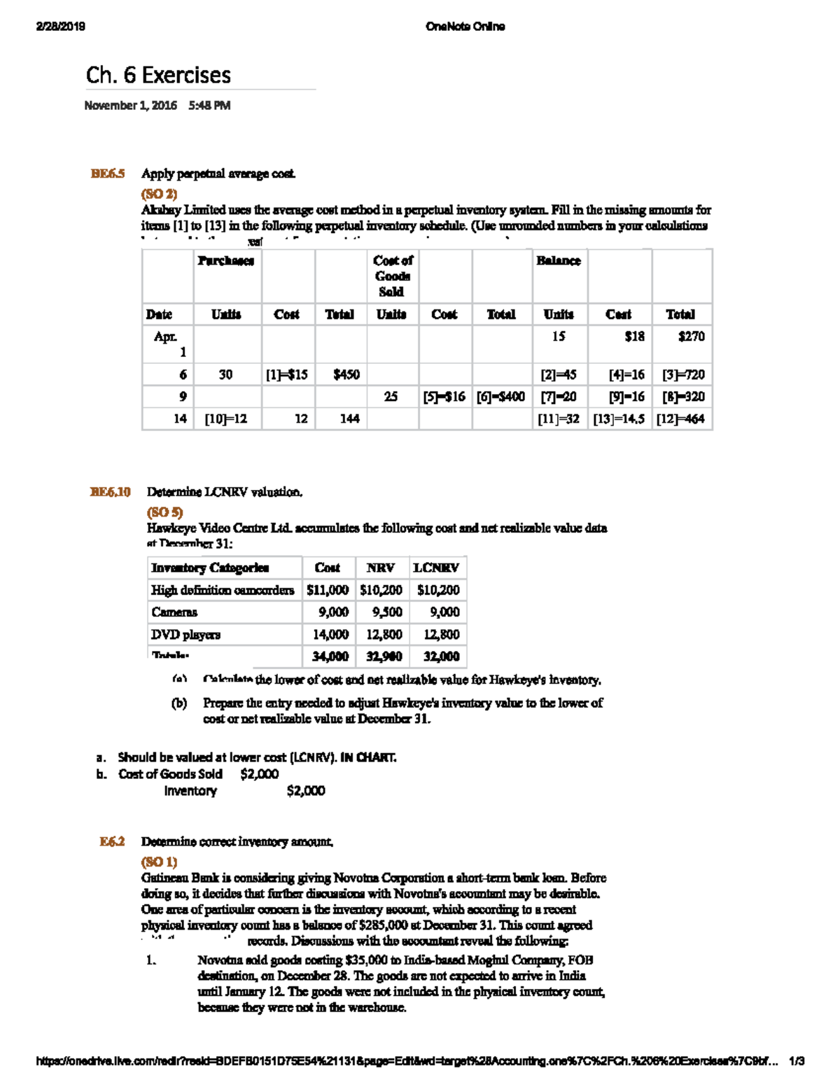 Ch. 6 Exercises: Inventory Techniques & Valuation Methods Analysis ...