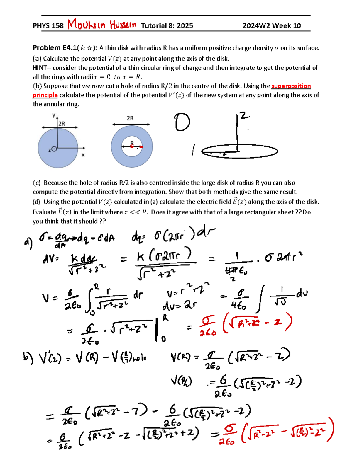 Worksheet Tut 8 - Tutorial 8 solutin - PHYS 158 Tutorial 8: 2025 2024 ...