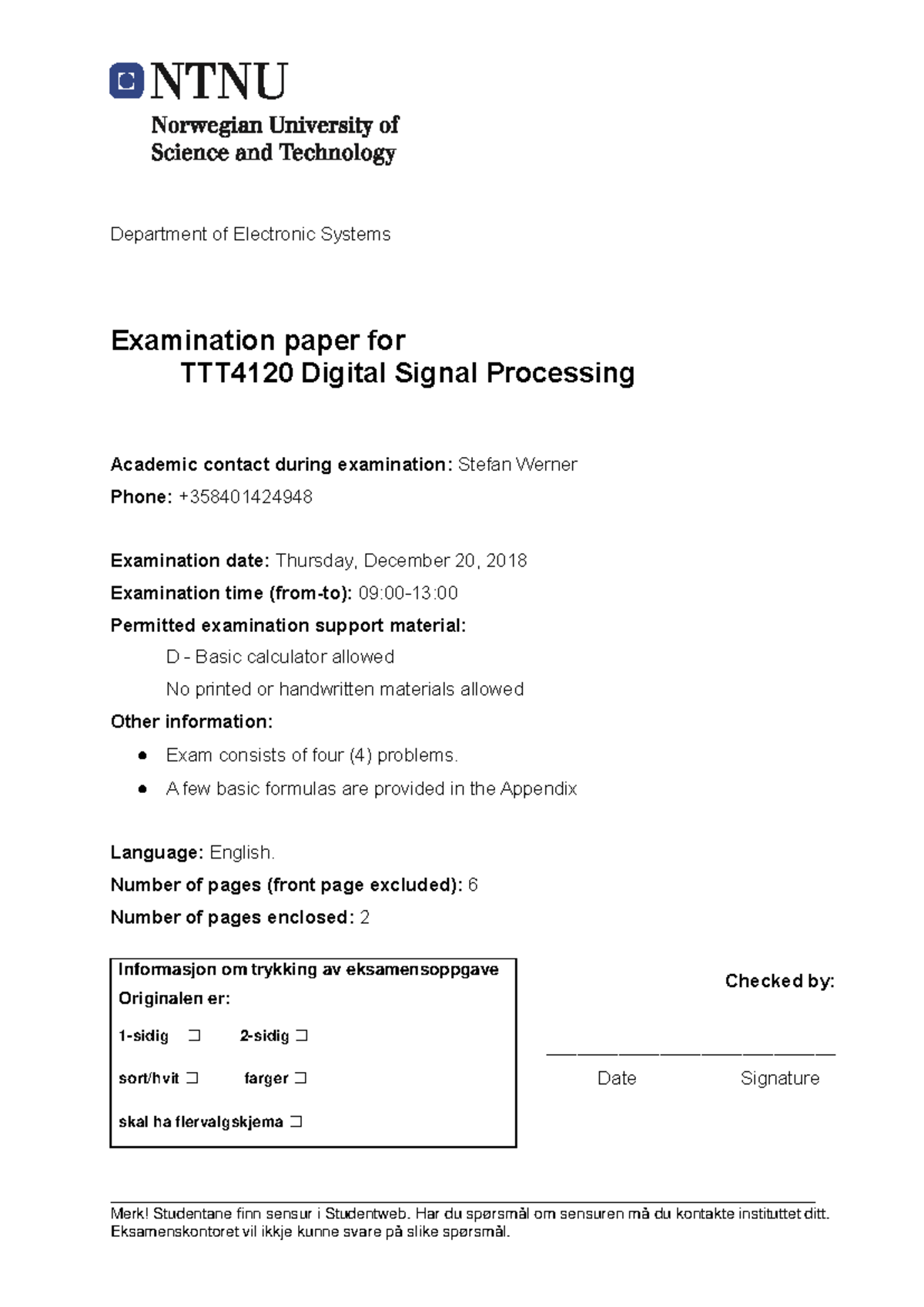 2018 DEC(2) - Exam Paper for Digital Signal Processing - Studocu