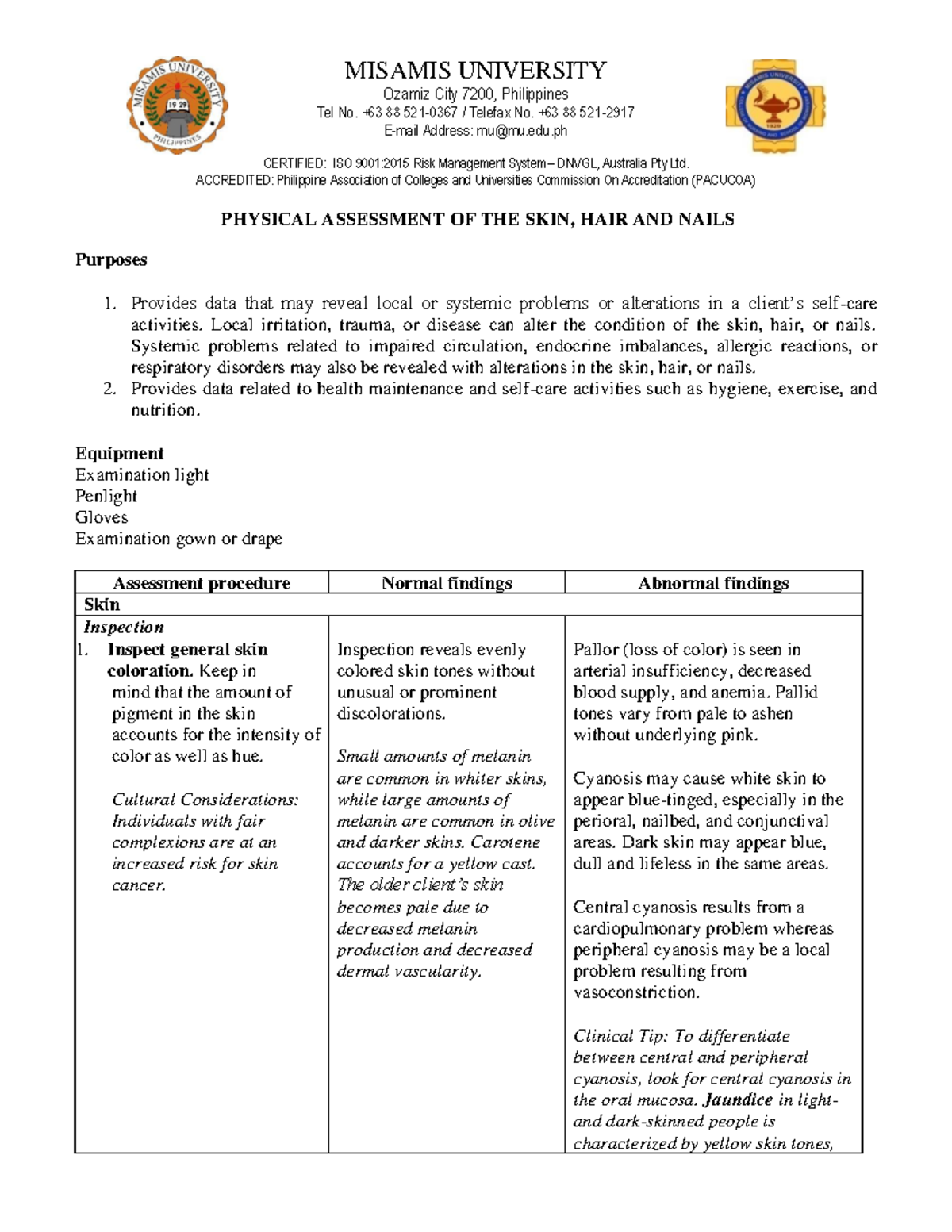 Comprehensive Assessment of Skin, Hair, and Nails - Health Care ...