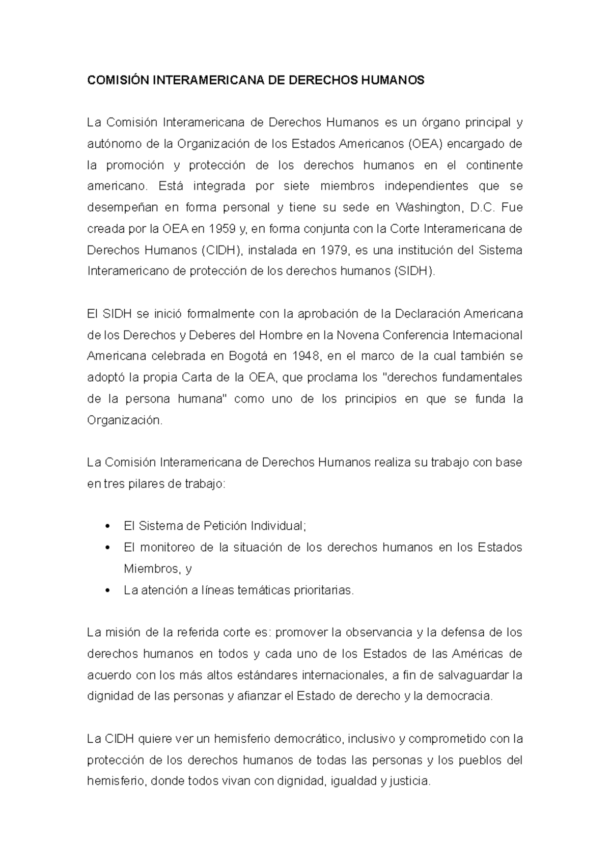 CIDH y Corte IDH: Mandato y Funciones en Derechos Humanos - Studocu