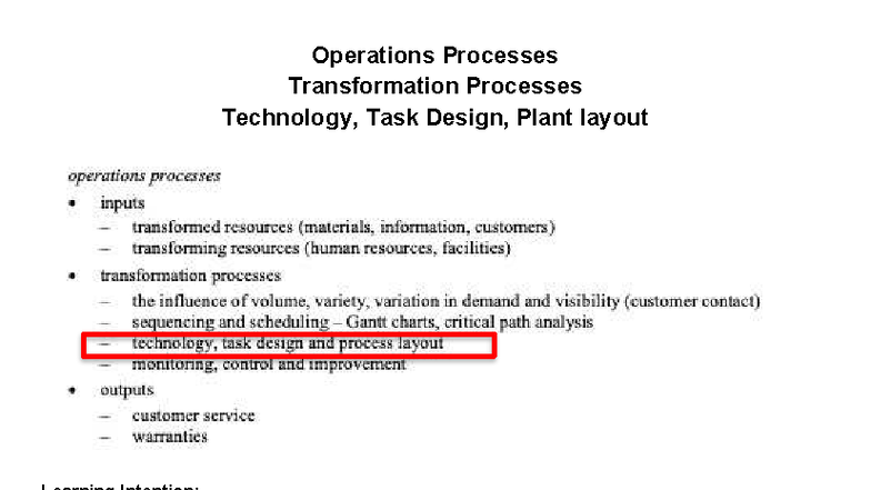 Technology, Task Design & Layout in Operations Processes - Studocu