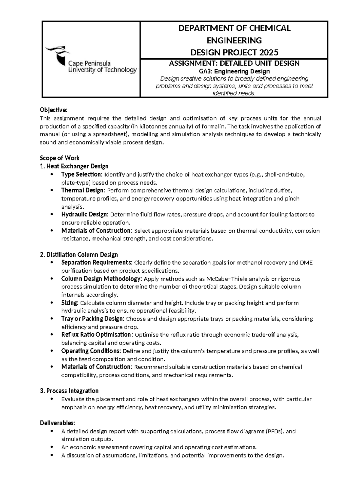 GA3 Assignment: Detailed Unit Design for DPR580S - 2025 - Studocu