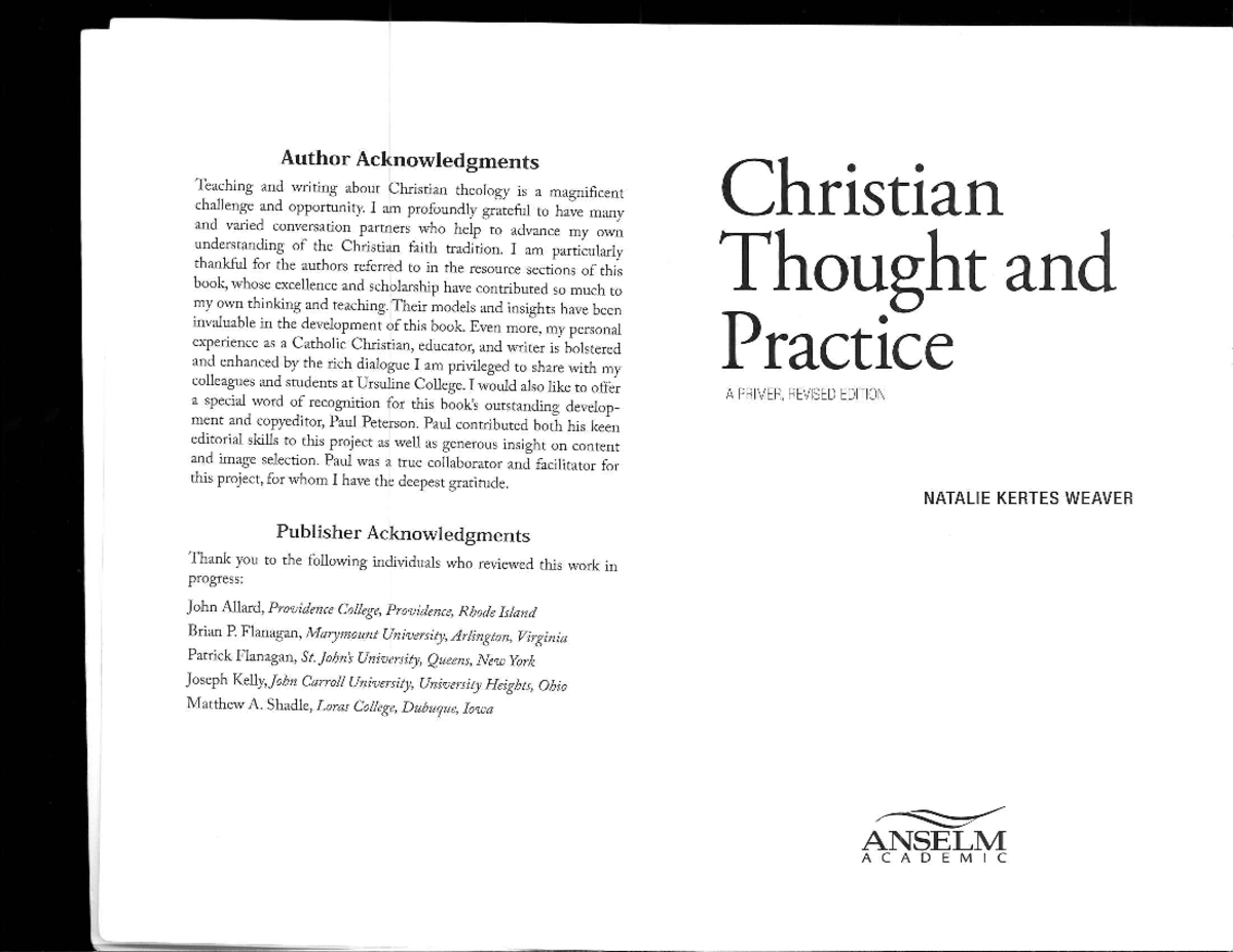 Christian Thought and Practice: Acknowledgments and Insights - Studocu