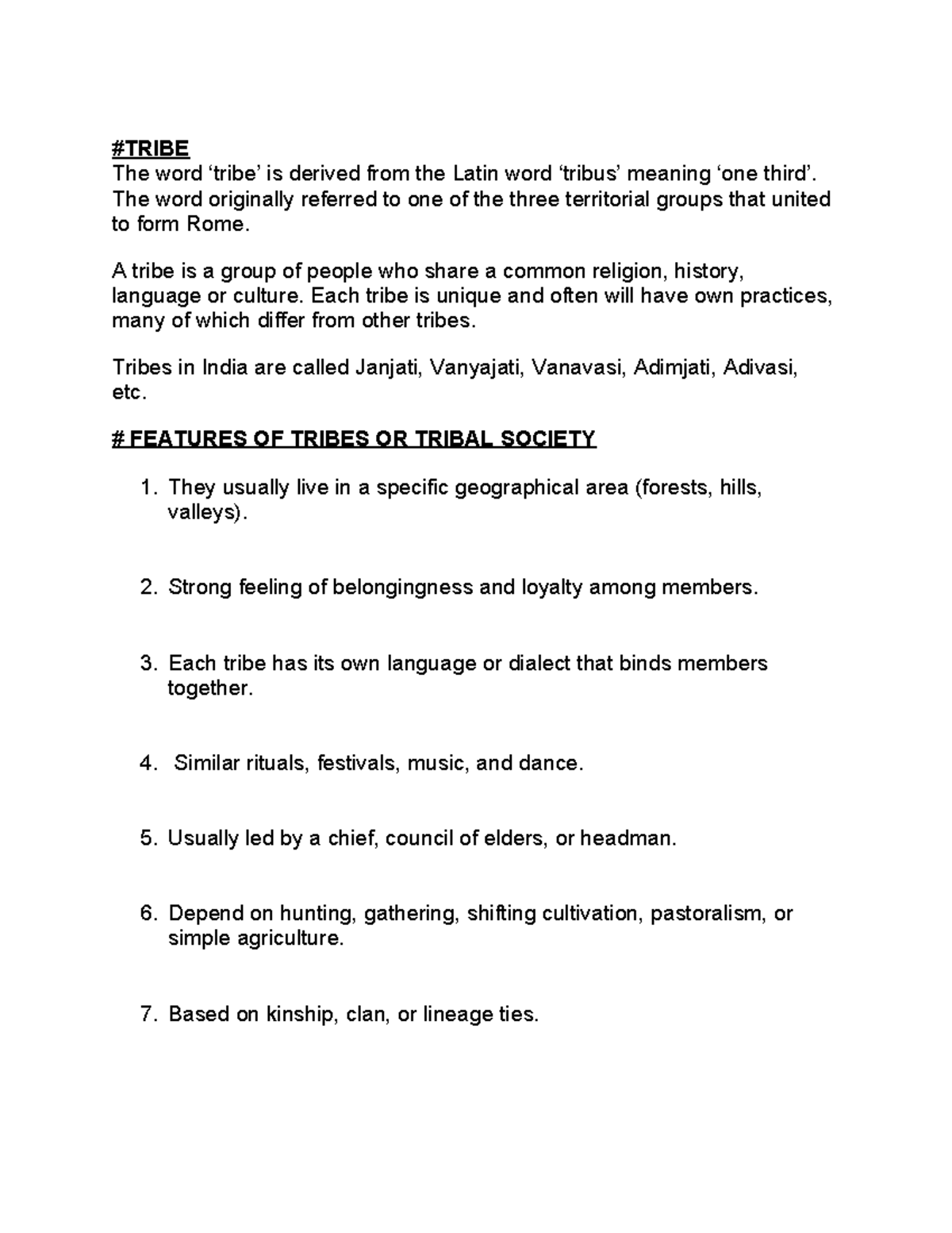 Tribe Characteristics and Classifications: An Overview - Studocu