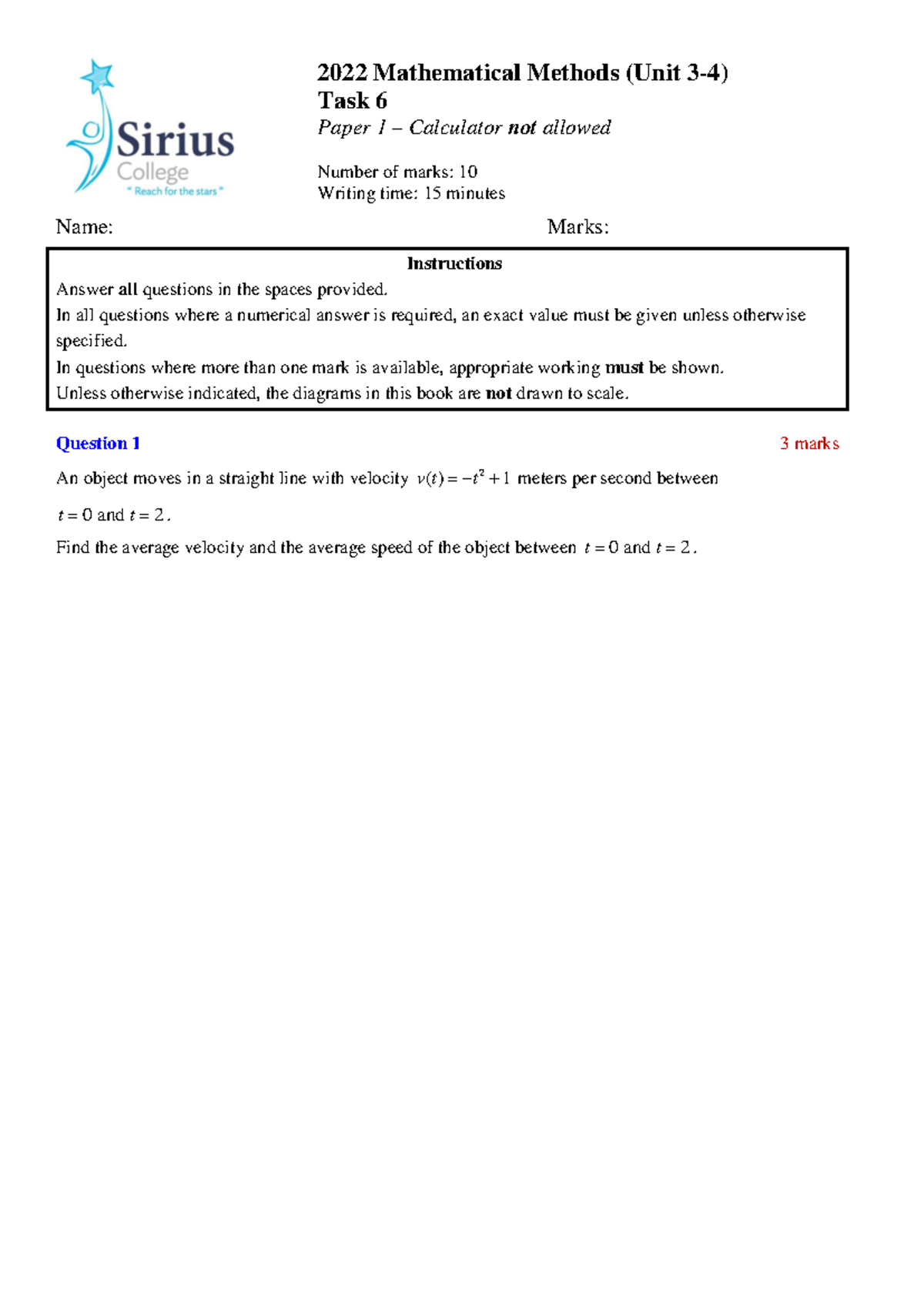 2022 MMU34 Mathematical Methods Unit Task 6 Exam Paper - Studocu