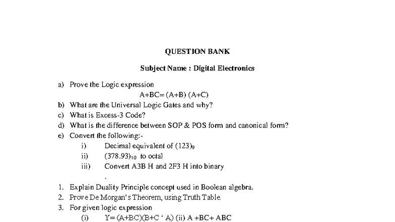 DSD Important Questions: Digital Electronics Concepts and Logic Gates ...