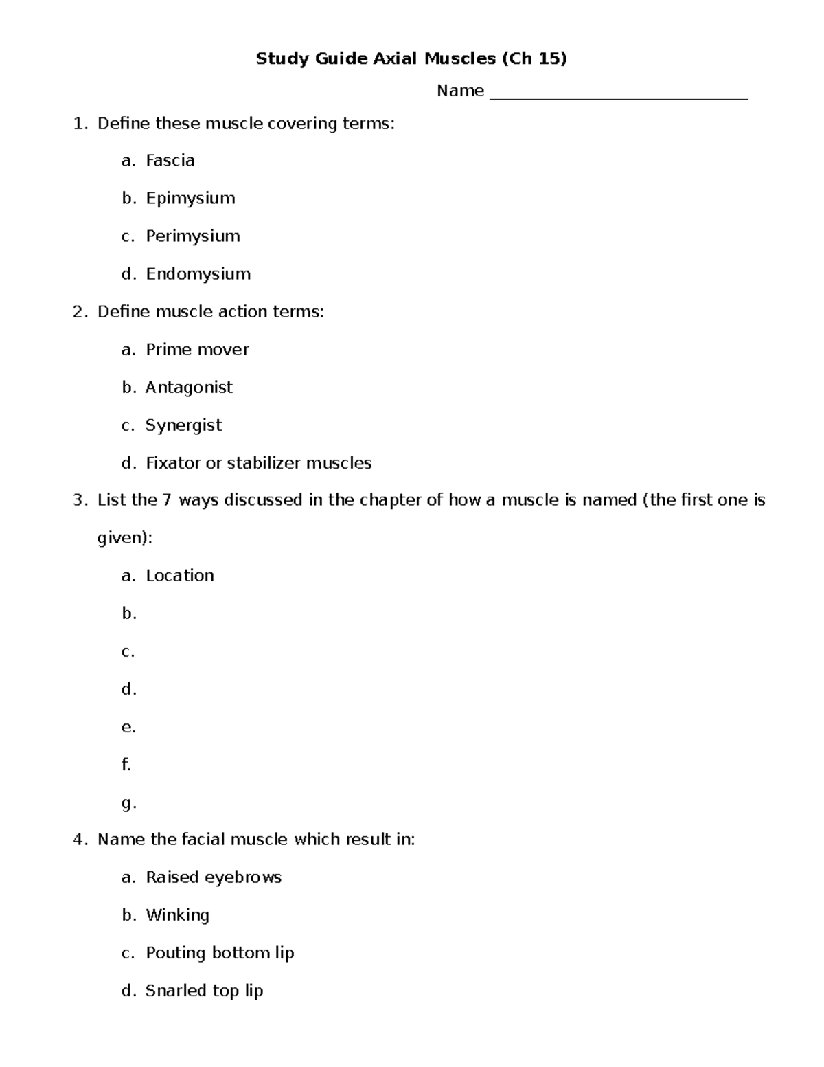 Study Guide for Axial Muscles (Ch 15) - Definitions & Functions - Studocu
