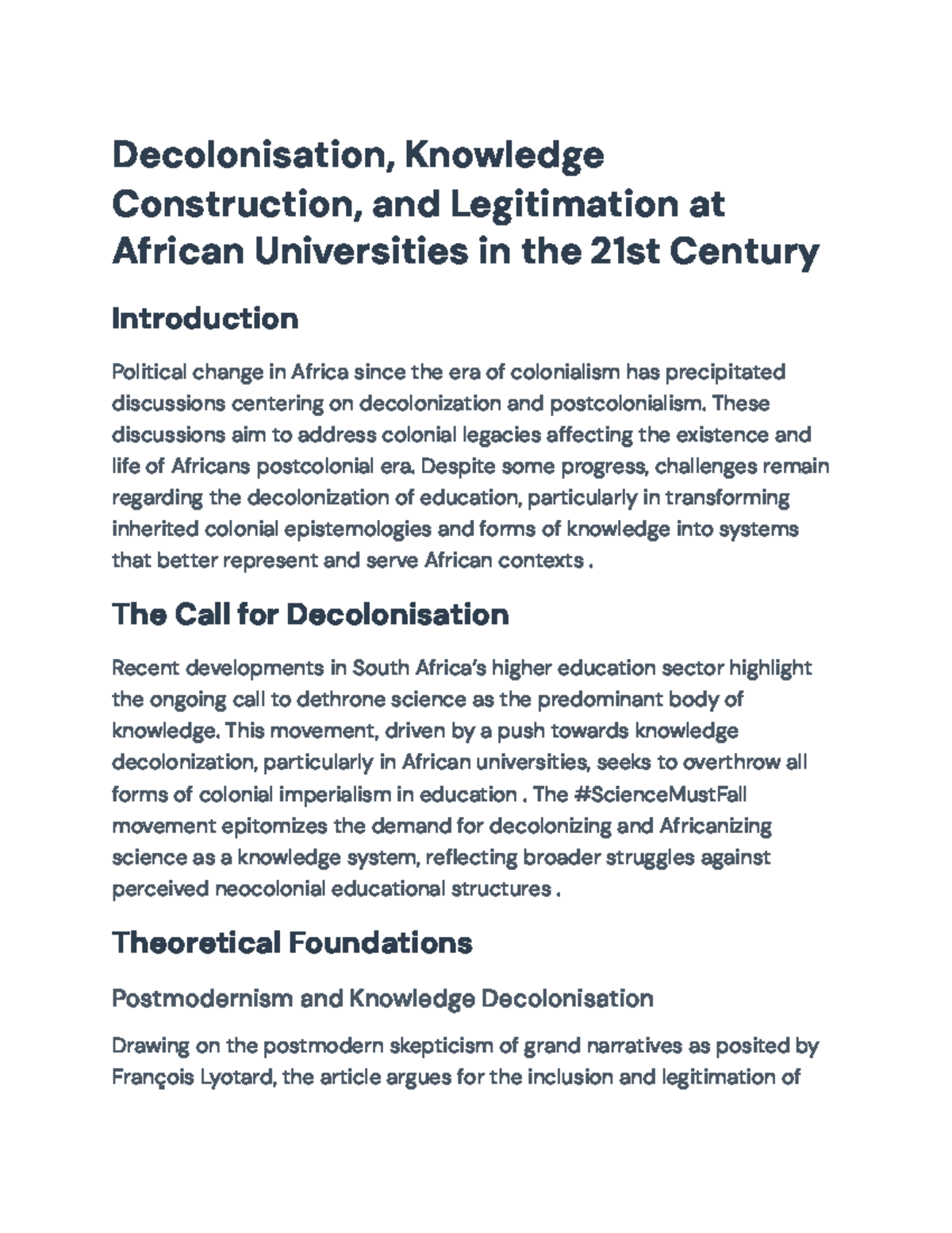 Decolonization and Knowledge Legitimization in African Universities ...