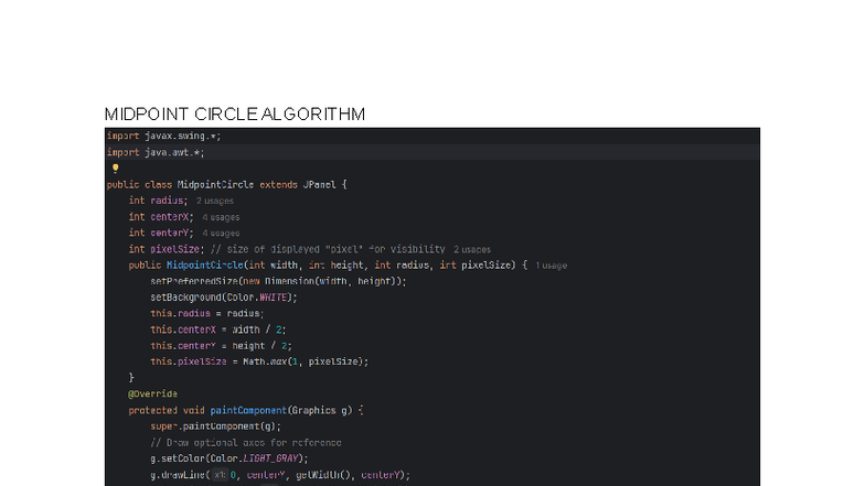 CS101: Midpoint Circle Algorithm Implementation in Java - Studocu