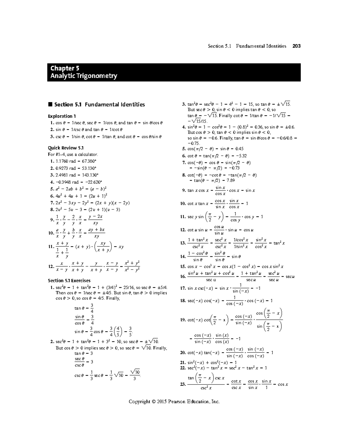 Chapter 5 Analytic Trigonometry Solutions (5-Solutions) - Studocu