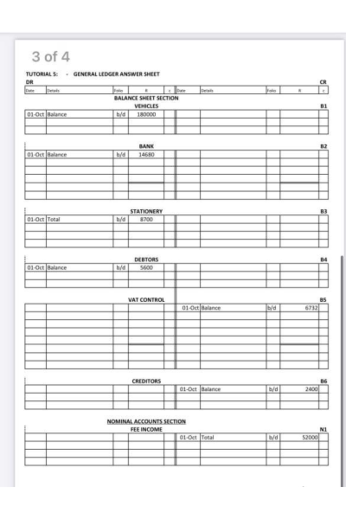 Tutorial 5: General Ledger Answer Sheet and Balance Summary - Studocu