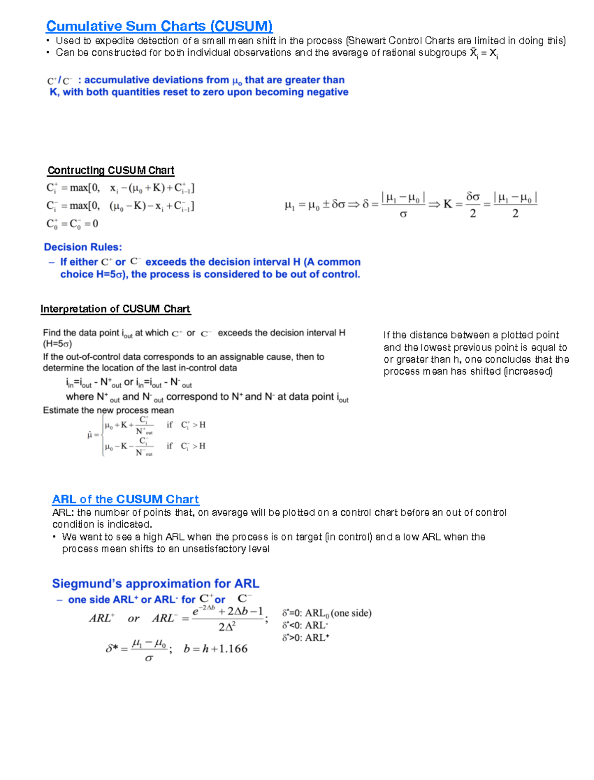 EWMA and Cusum Charts - Summary Methods-Quality Improve ...