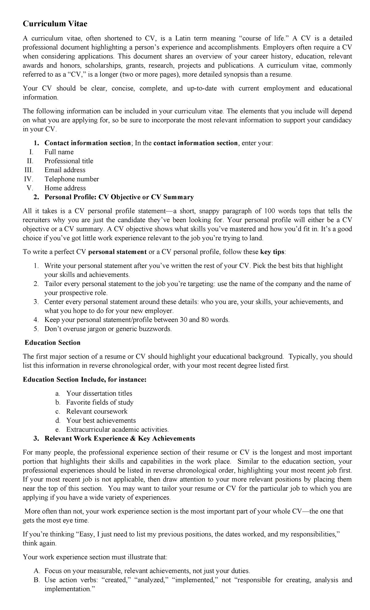 How to Write a Curriculum Vitae (CV) for Job Applications - Studocu