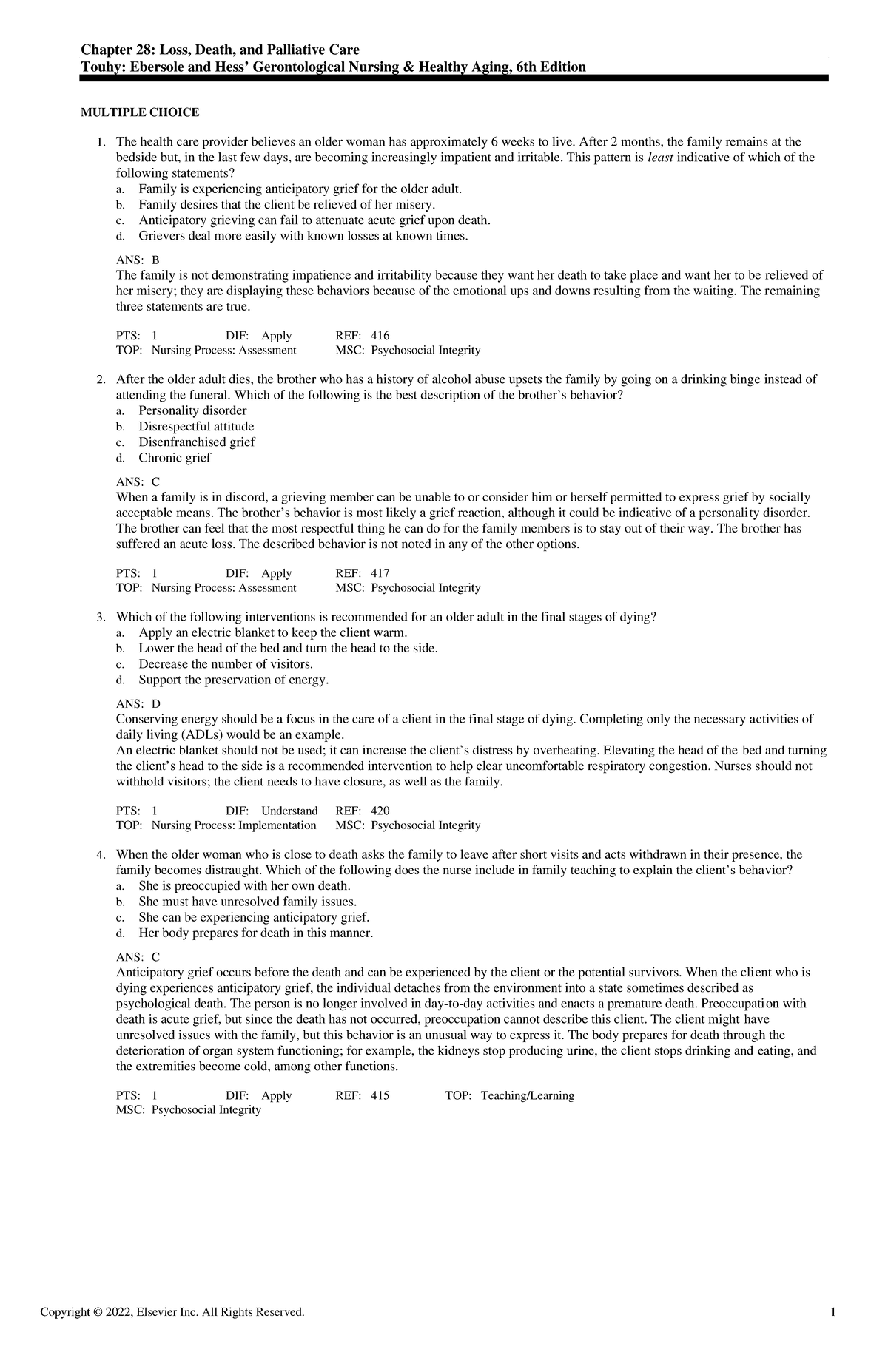 Exam View - Chapter 28 - Loss, Death, and Palliative Care Test Bank ...