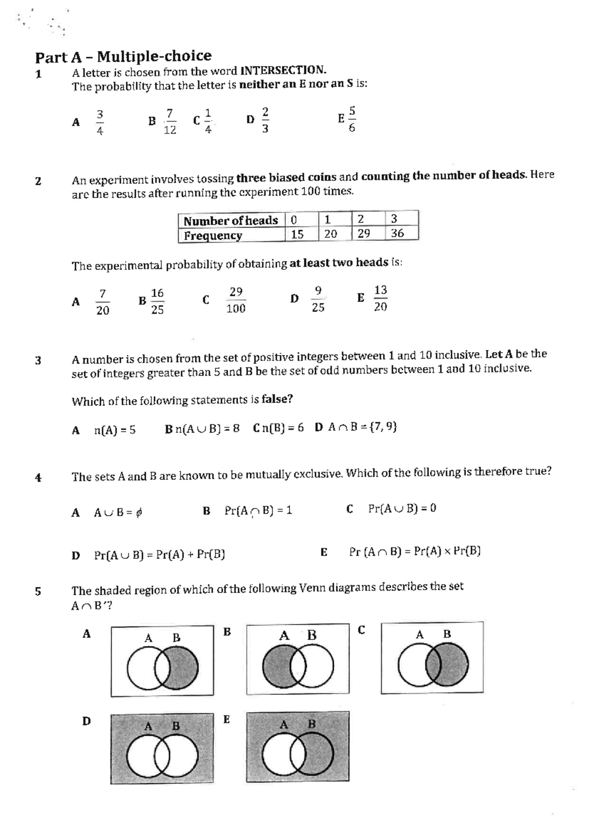 Prob Practice Test 1: Probability Concepts & Problems - Studocu