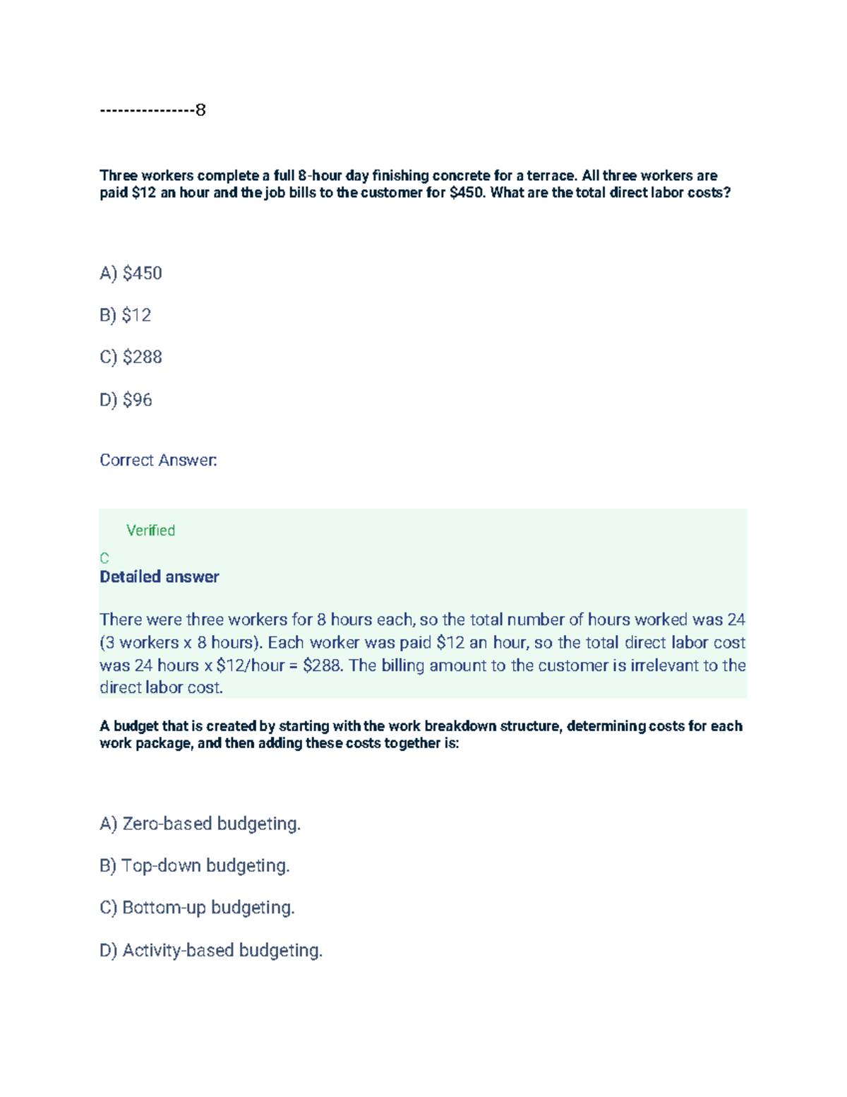 Project Budgeting and Cost Estimation MCQs (Course Code: 8) - Studocu