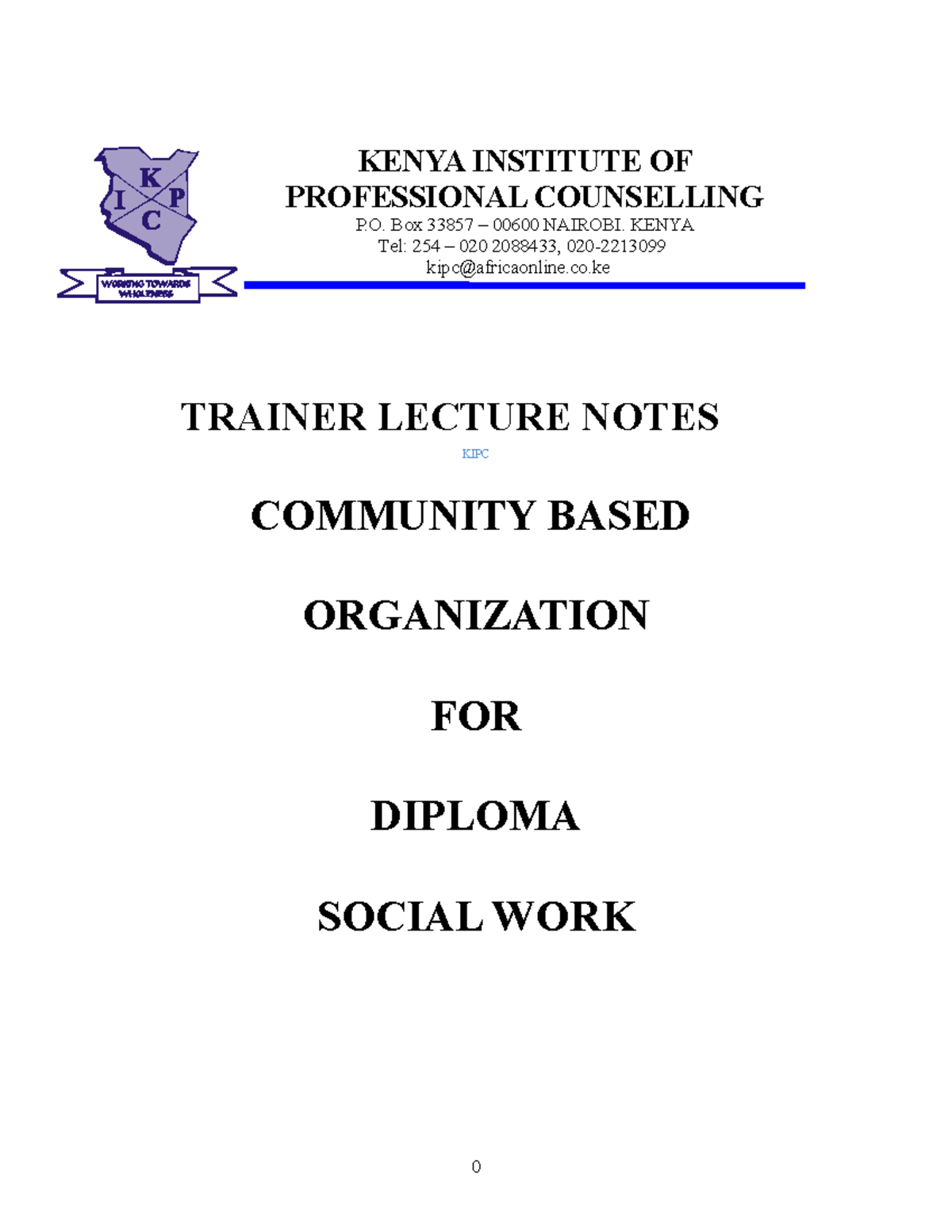 Community Based Organizations: KIPC Diploma in Social Work Notes - Studocu
