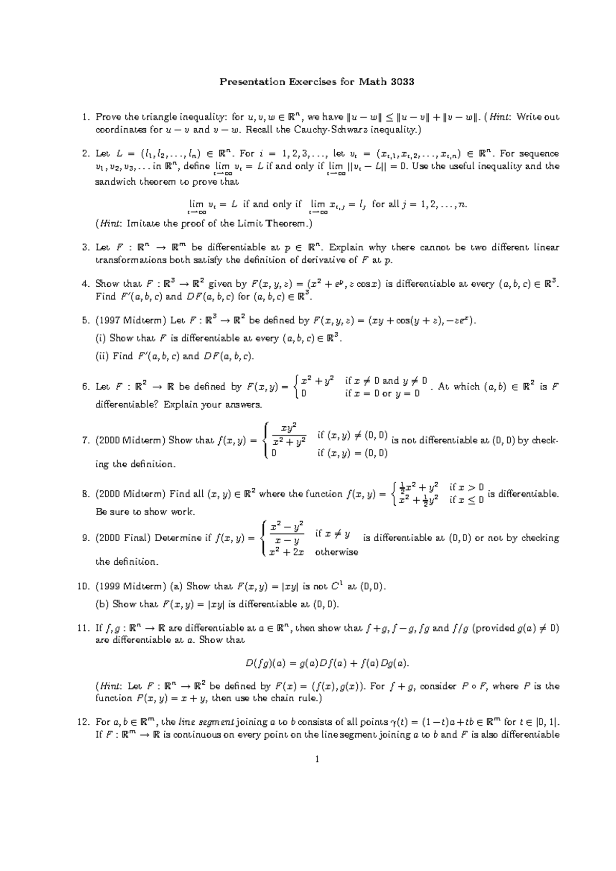 Math 3033 Presentation Exercises Overview 2018/2019 - Studocu