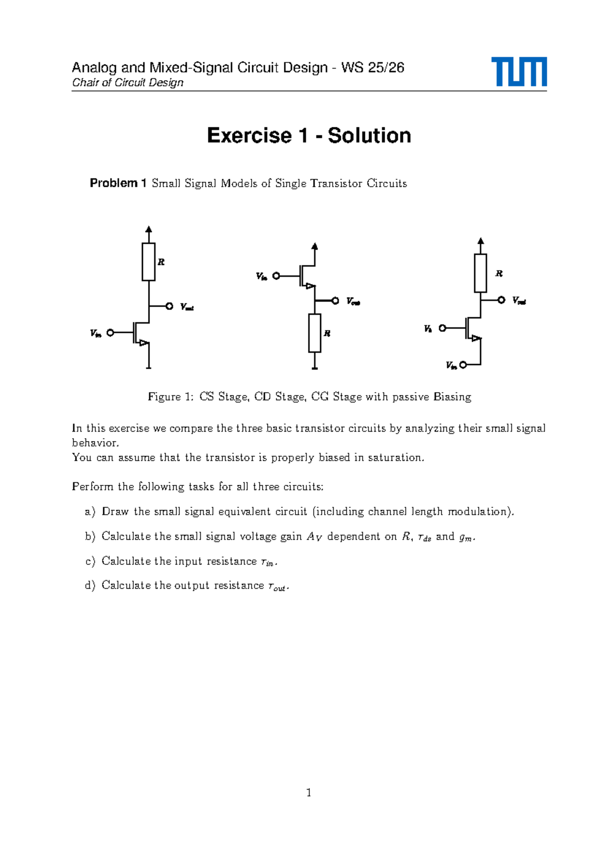 Analog and Circuit Design WS: Exercise 1 Solution on Small Signal ...