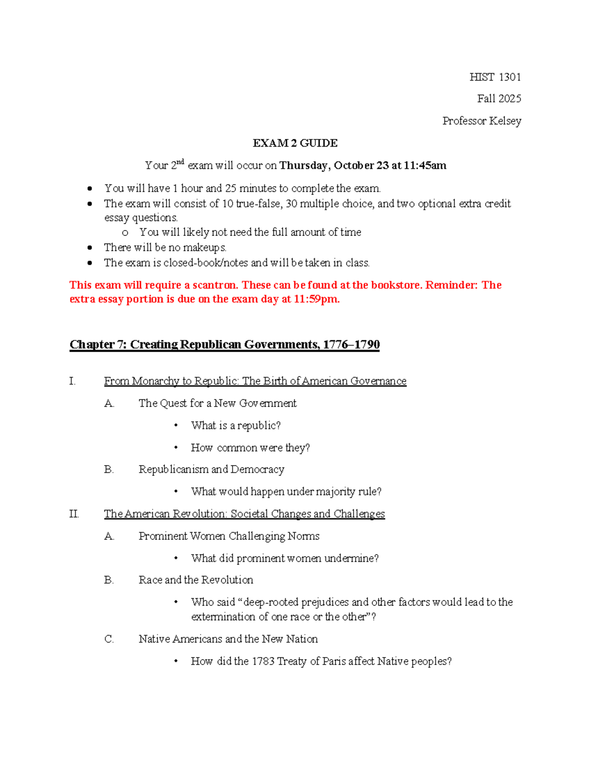 HIST 1301 Fall 2025 Exam 2 Study Guide: Key Topics & Essay Prompts ...