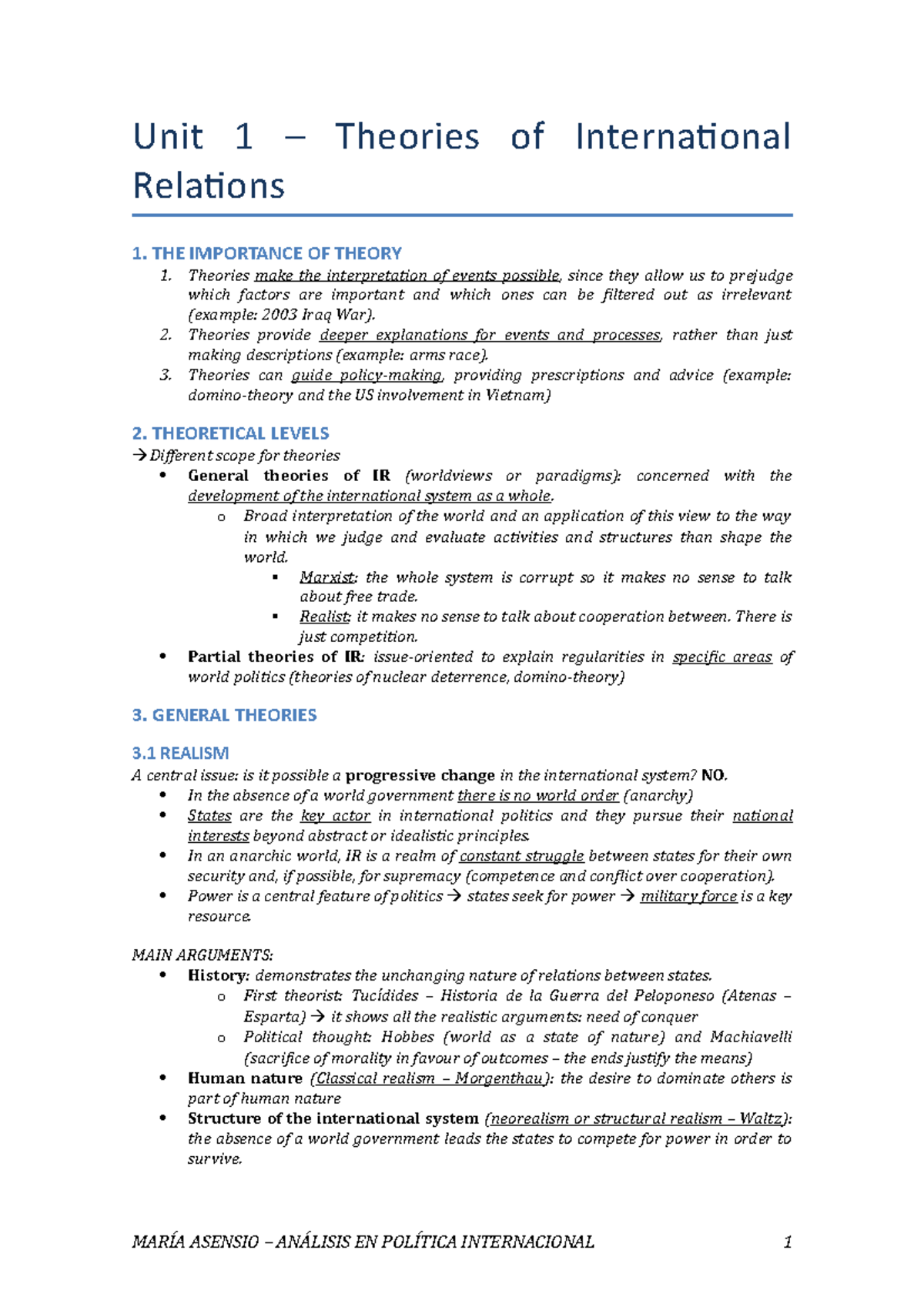 Unit 1 – Theories of International Relations: Key Concepts & Frameworks ...