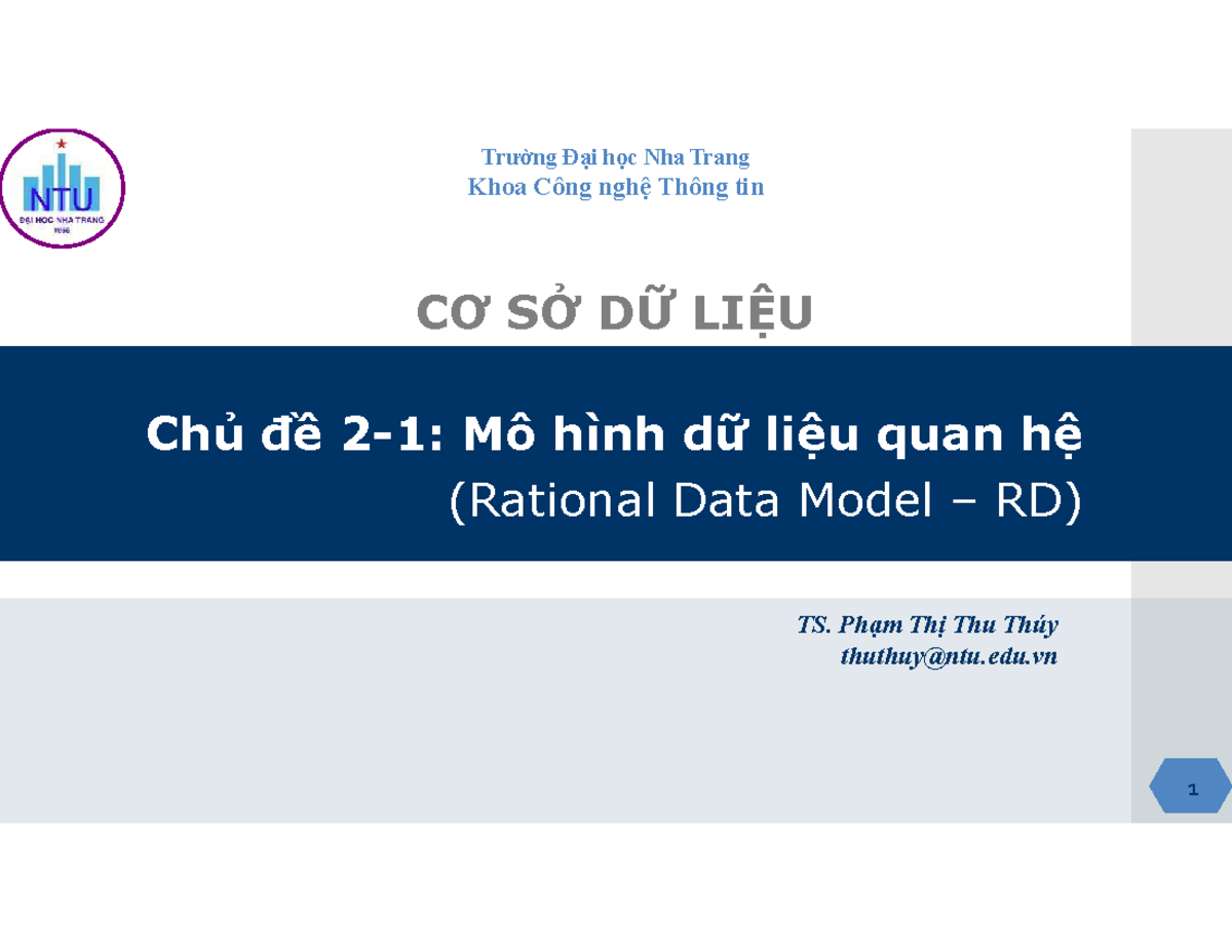 CSDL - Mô Hình Dữ Liệu Quan Hệ (Rational Data Model RD) - Studocu